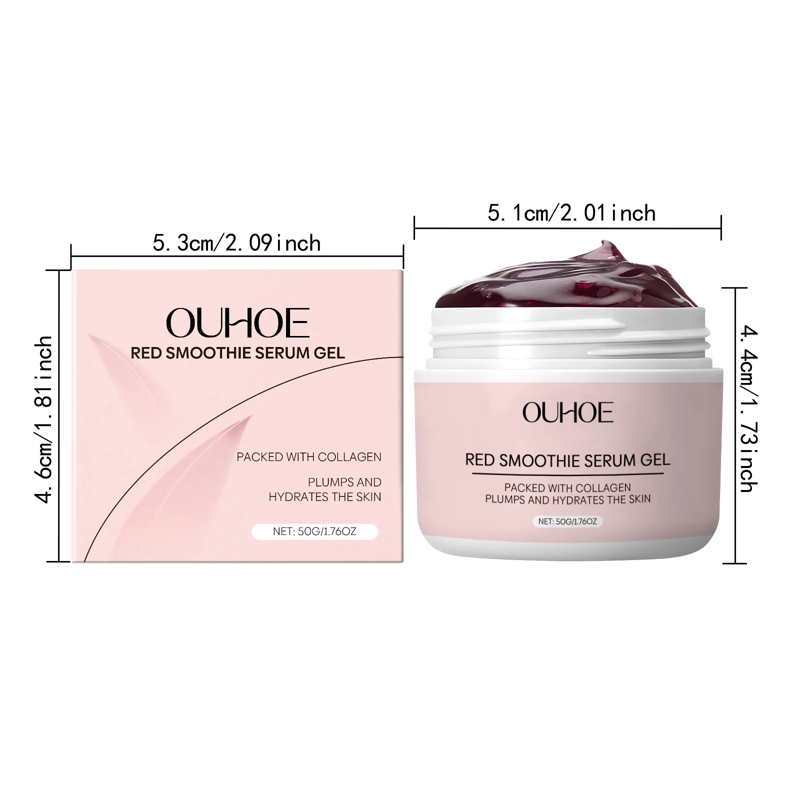 OUHOE Red Smoothie Night Serum Gel with Collagen, Plumps and Hydrates Skin, 50g 1 night hydrating serum gel der byujykge desc 1