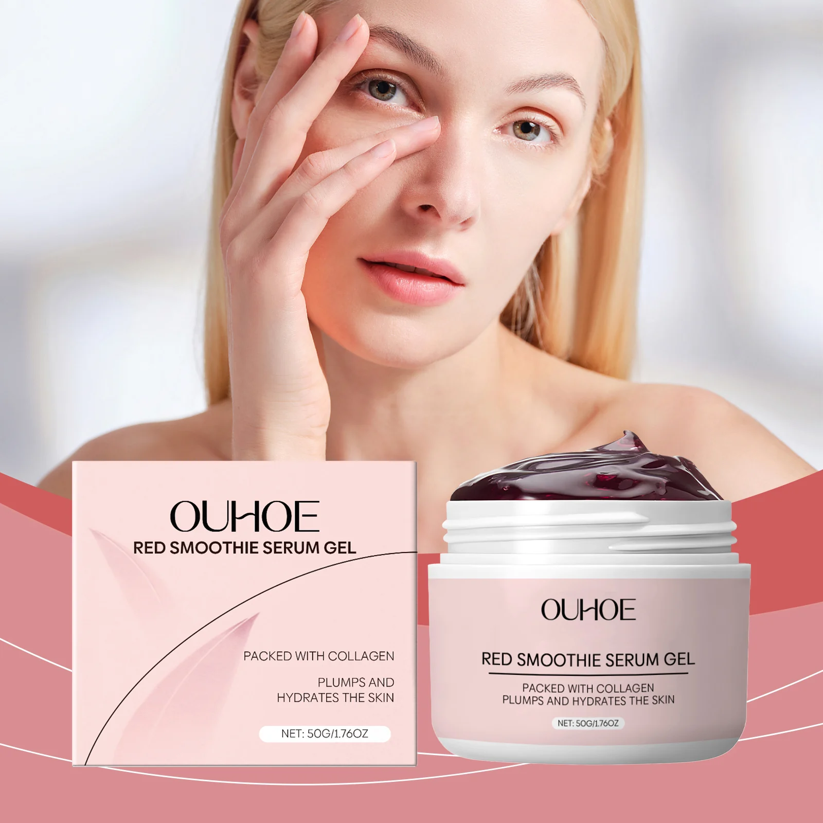 OUHOE Red Smoothie Night Serum Gel with Collagen, Plumps and Hydrates Skin, 50g 2 night hydrating serum gel der byujykge desc 2