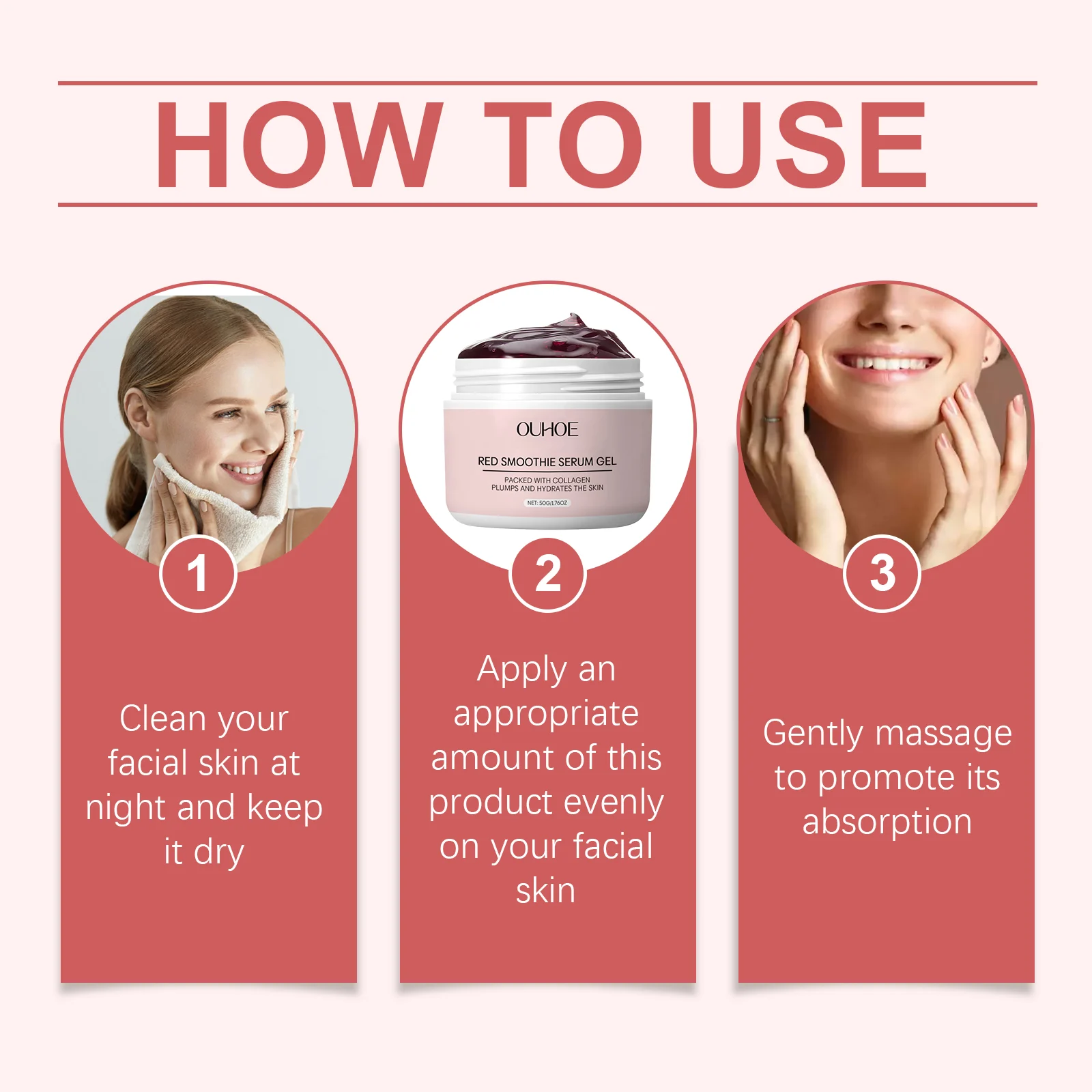 OUHOE Red Smoothie Night Serum Gel with Collagen, Plumps and Hydrates Skin, 50g 4 night hydrating serum gel der byujykge desc 4