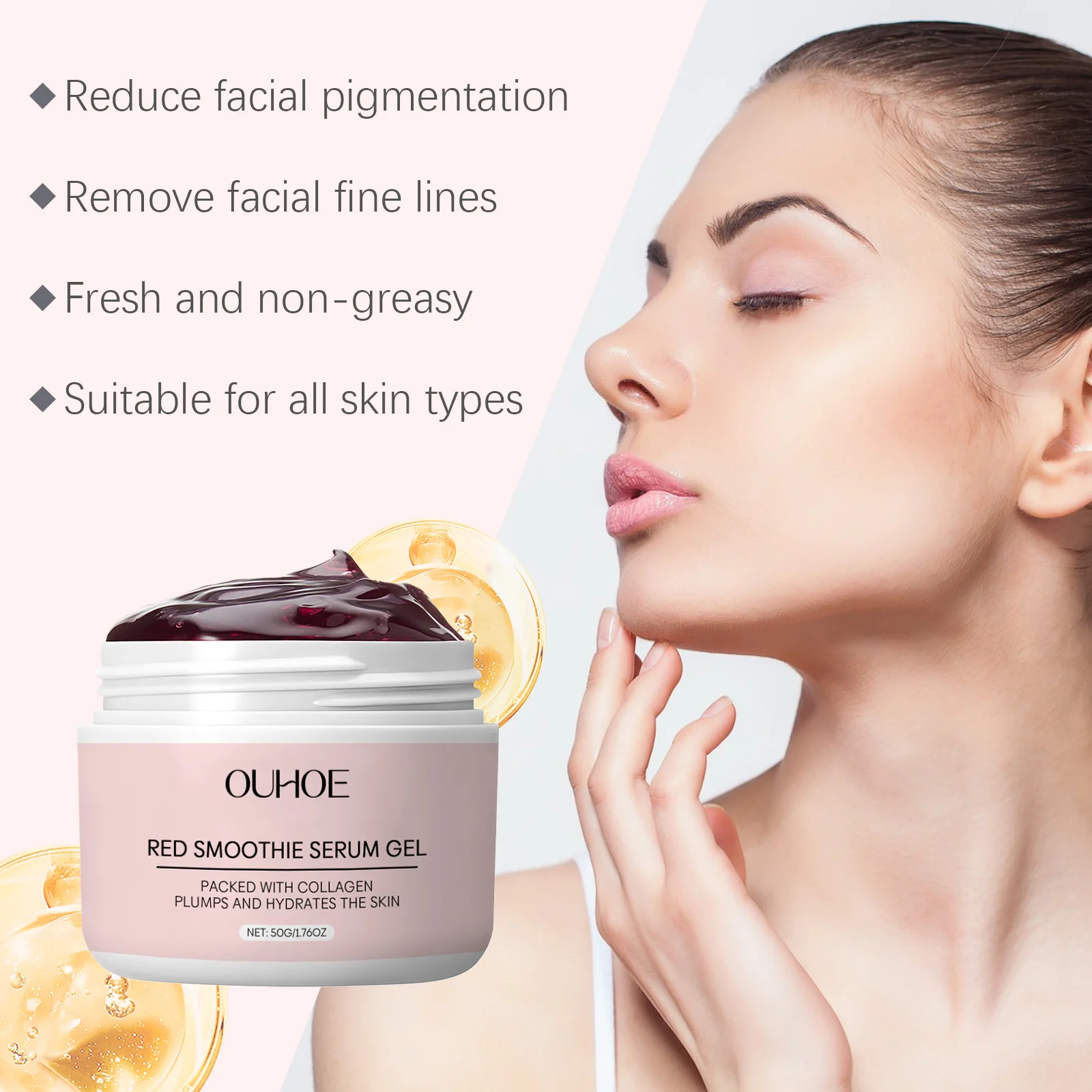 OUHOE Red Smoothie Night Serum Gel with Collagen, Plumps and Hydrates Skin, 50g 5 night hydrating serum gel der byujykge desc 5