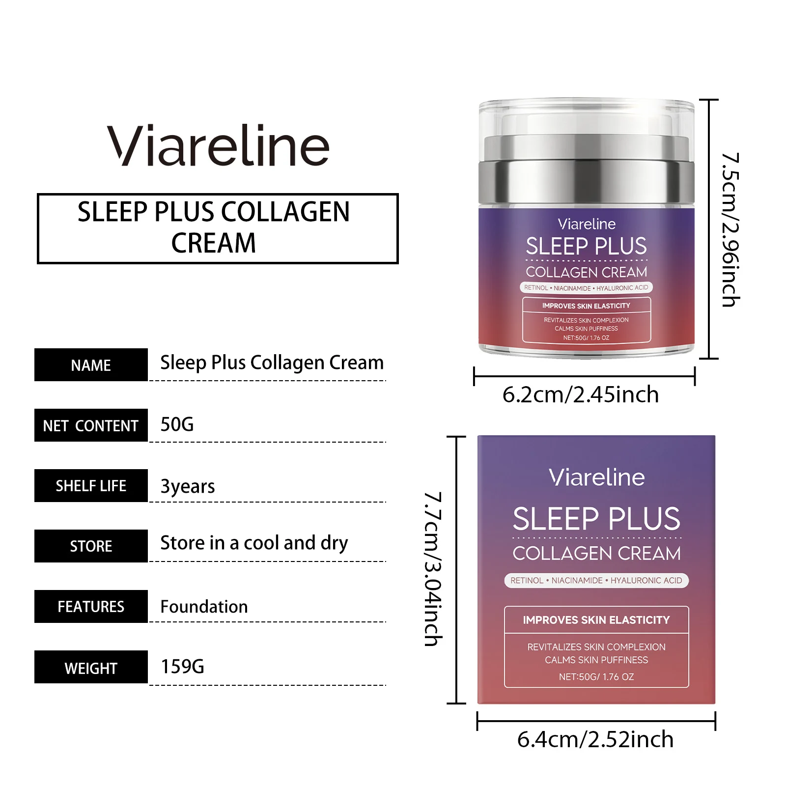 Viareline Night Moisturizing Collagen Cream with Retinol Niacinamide Hyaluronic Acid for Firming & Hydration 1 night moisturizing collagen cream der ym4wk8a6 desc 1