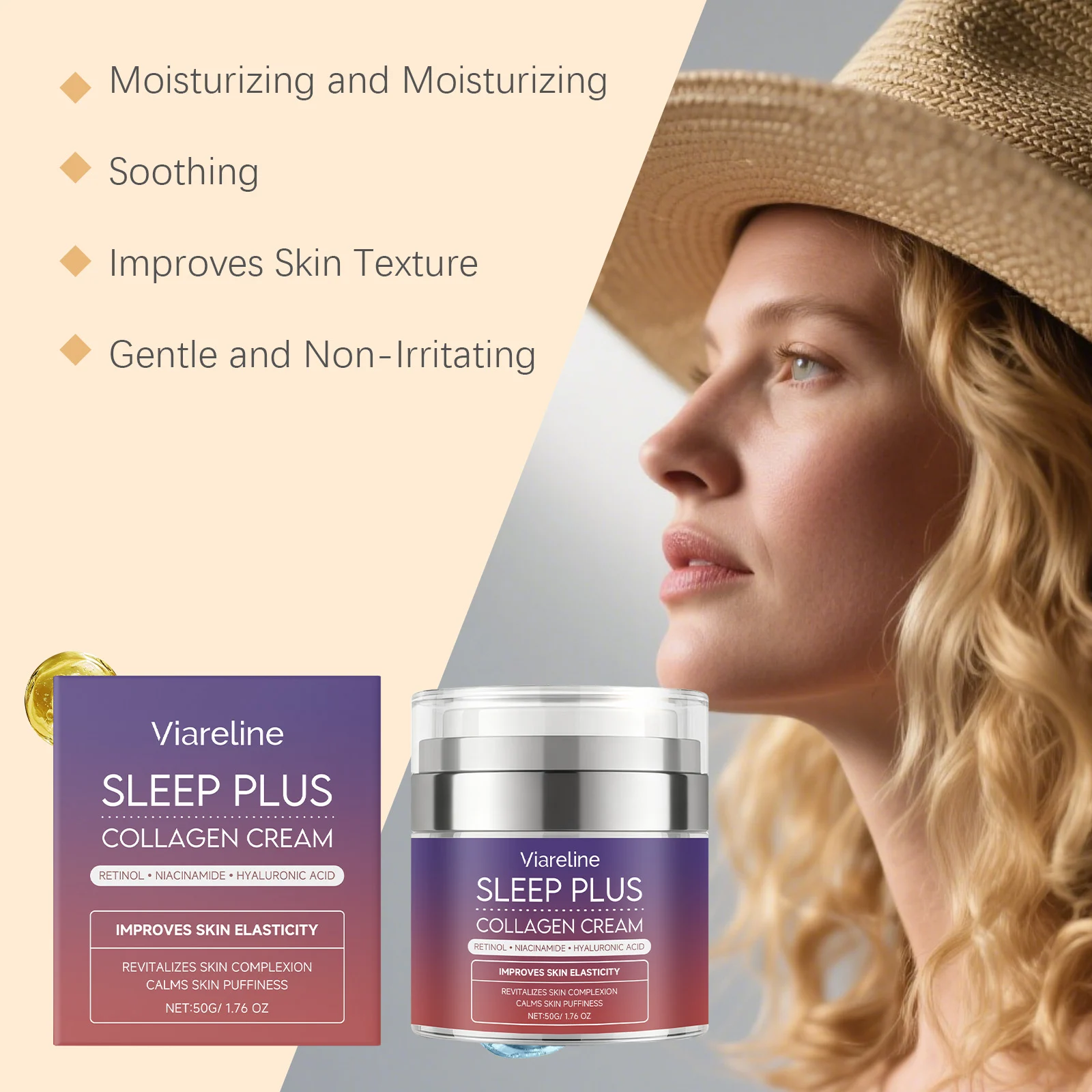 Viareline Night Moisturizing Collagen Cream with Retinol Niacinamide Hyaluronic Acid for Firming & Hydration 5 night moisturizing collagen cream der ym4wk8a6 desc 5