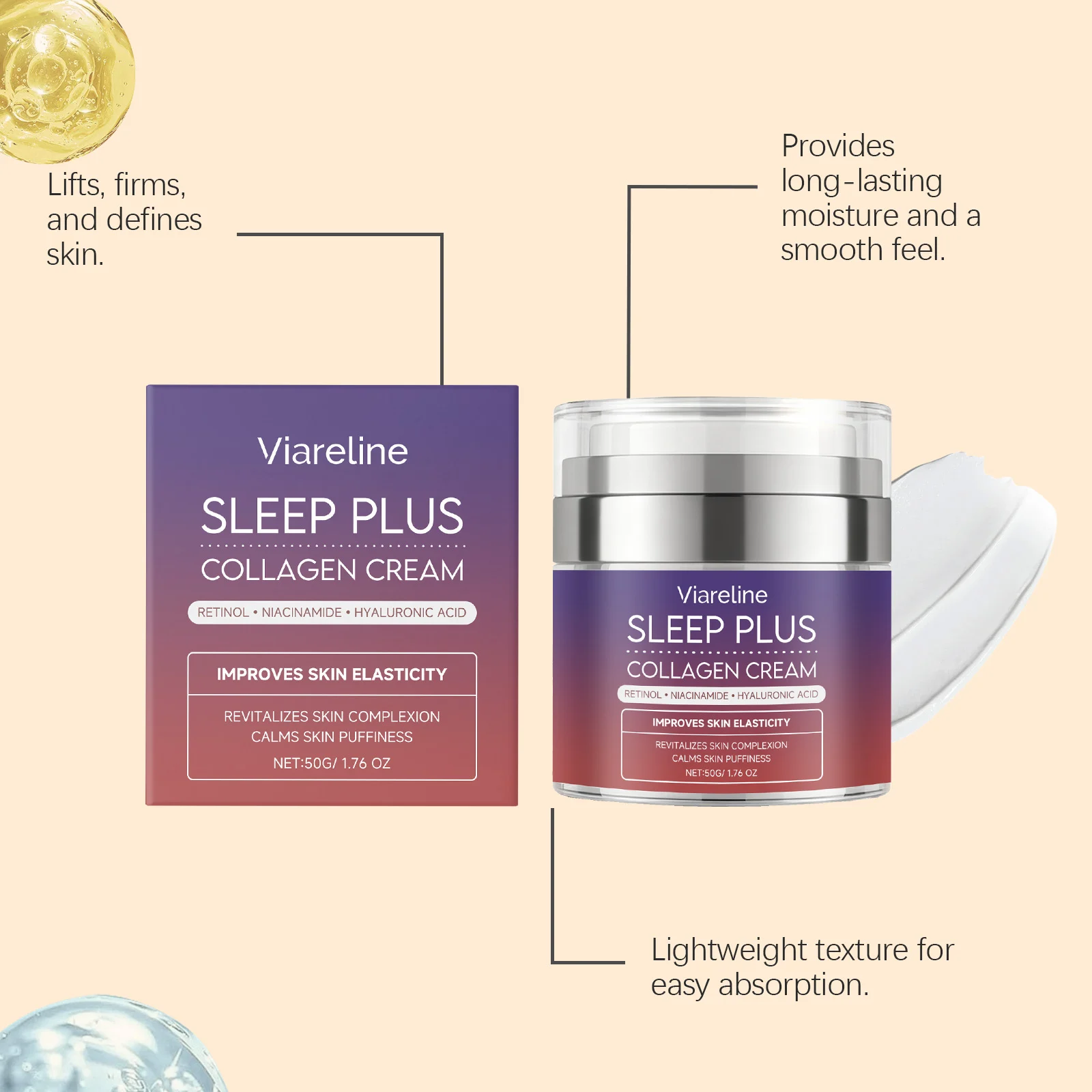Viareline Night Moisturizing Collagen Cream with Retinol Niacinamide Hyaluronic Acid for Firming & Hydration 7 night moisturizing collagen cream der ym4wk8a6 desc 7