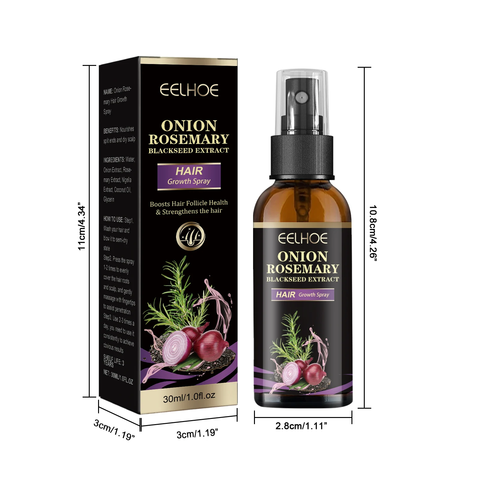 Onion Rosemary Hair Growth Spray Deep Nourishes Scalp Smooths & Strengthens Hair 30ml 1 onion rosemary hair growth spray 30ml cih xj8m8n3s desc 1