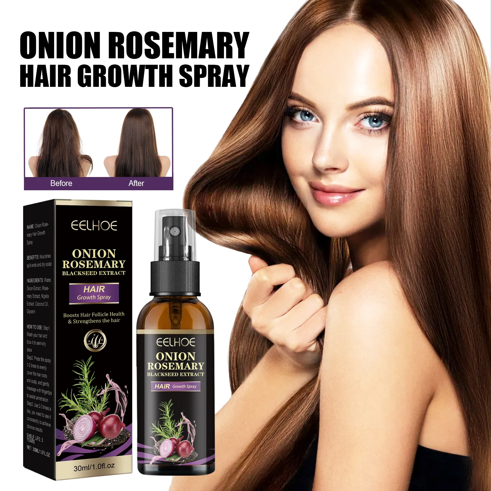Onion Rosemary Hair Growth Spray Deep Nourishes Scalp Smooths & Strengthens Hair 30ml 2 onion rosemary hair growth spray 30ml cih xj8m8n3s desc 2