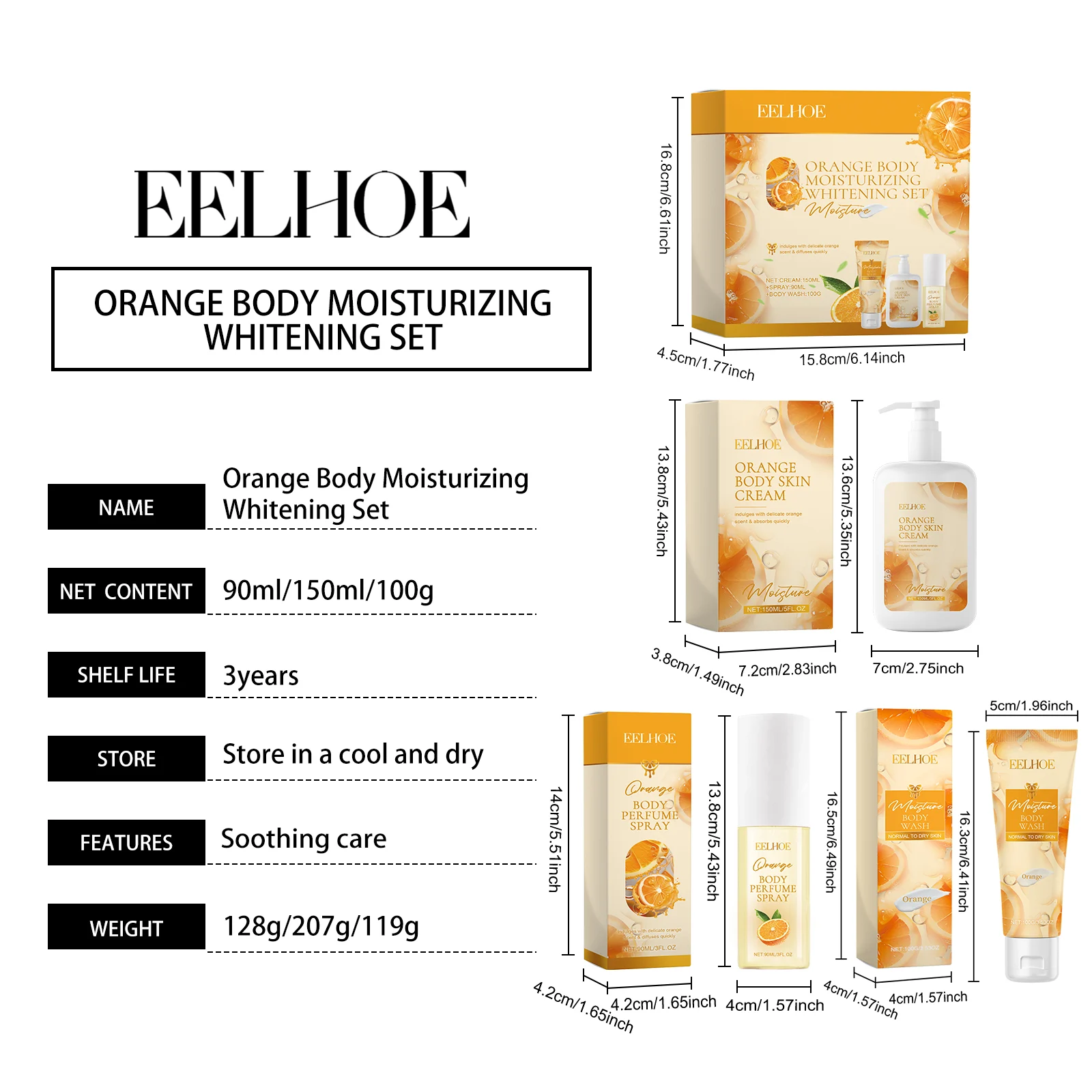 Orange Body Moisturizing & Brightening Fragrance Gift Set Hydrating Skincare Cream Spray Wash 1 orange body moisturizing brightening fragrance gift set cih w9hbwbug desc 1