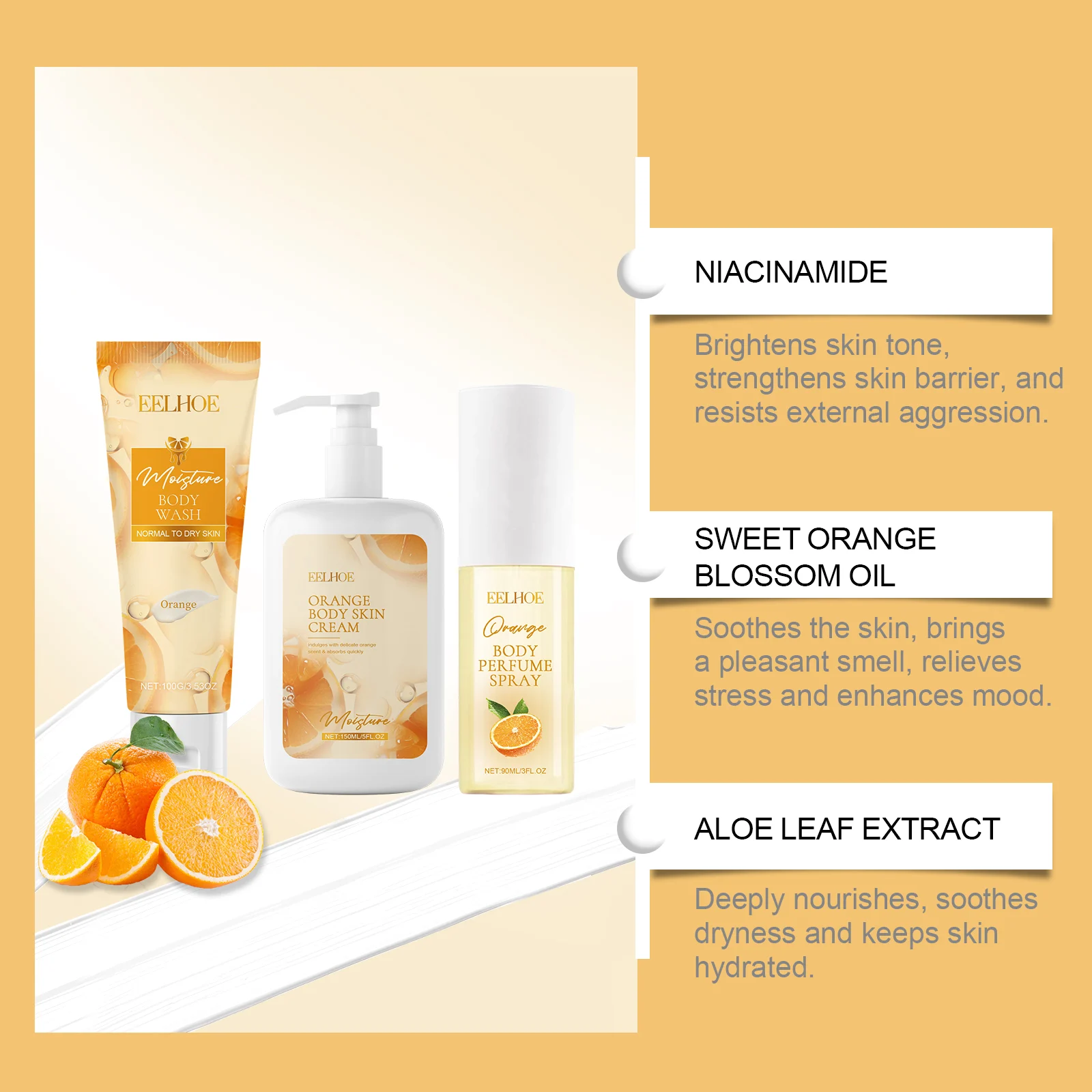 Orange Body Moisturizing & Brightening Fragrance Gift Set Hydrating Skincare Cream Spray Wash 5 orange body moisturizing brightening fragrance gift set cih w9hbwbug desc 5