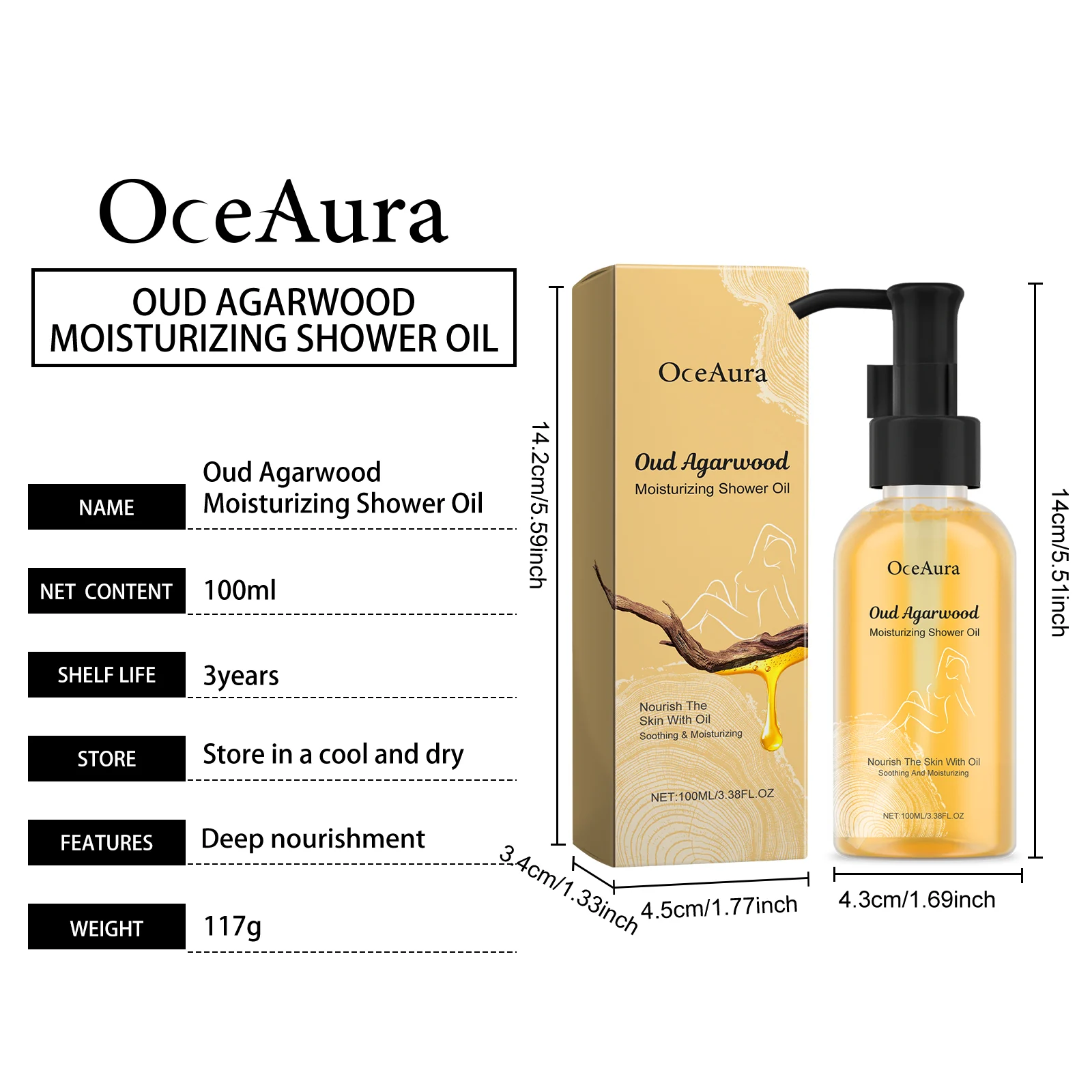 Oud Agarwood Moisturizing Shower Oil 100ml for Deep Hydration & Skin Barrier Support 1 oud agarwood moisturizing shower oil 100ml cih 3pq2wmpb desc 1