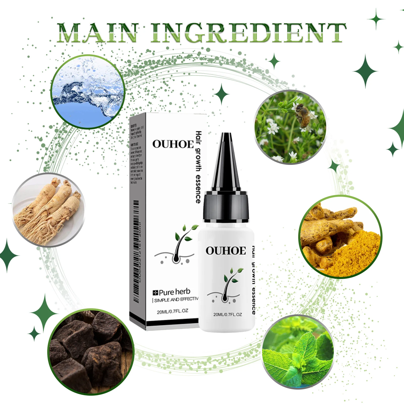 Herbal Hair Growth Serum 20ml for Thicker Stronger Hair with Ginseng & He Shou Wu 2 ouhoe herbal hair growth serum 20ml cih te5g74ya desc 2