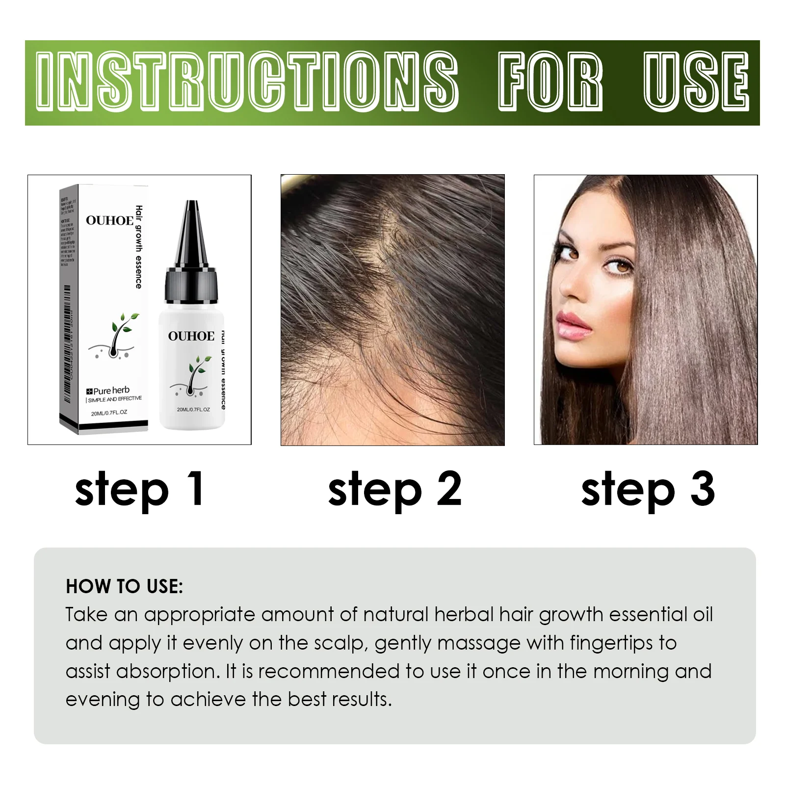 Herbal Hair Growth Serum 20ml for Thicker Stronger Hair with Ginseng & He Shou Wu 3 ouhoe herbal hair growth serum 20ml cih te5g74ya desc 3