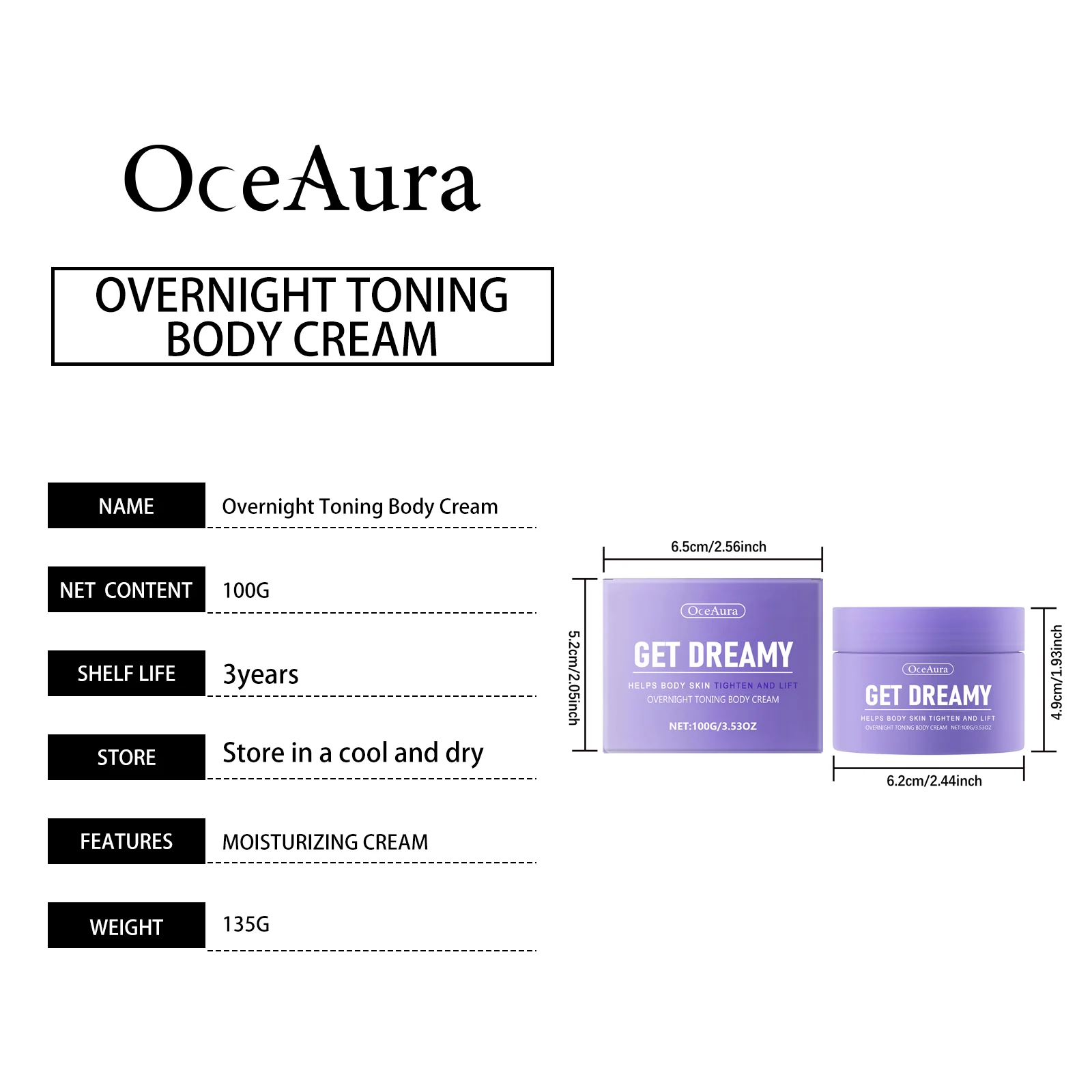 OceAura Overnight Toning Body Cream - Tightening, Firming, Moisturizing 1 overnight toning body cream cih mcdcymb9 desc 1