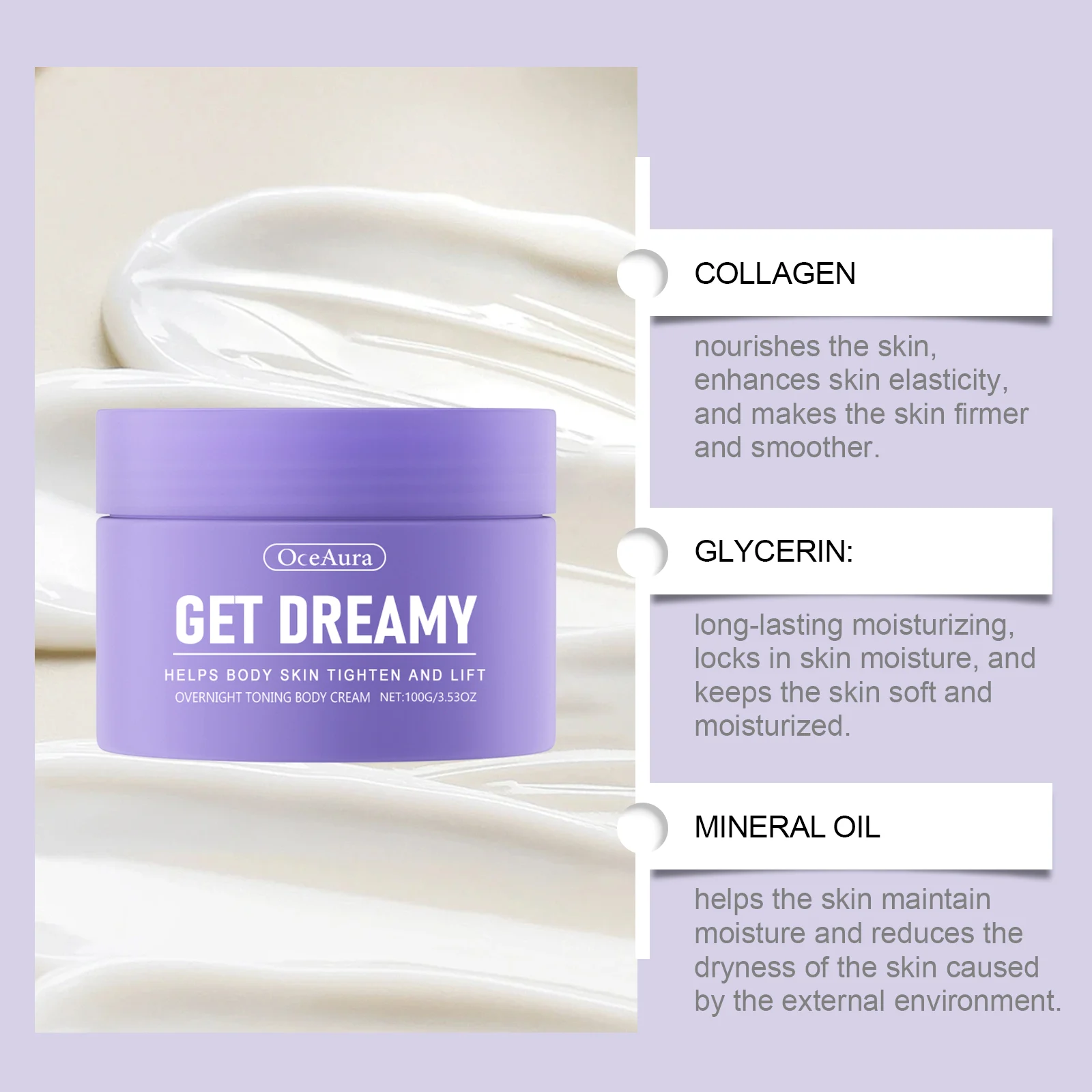 OceAura Overnight Toning Body Cream - Tightening, Firming, Moisturizing 5 overnight toning body cream cih mcdcymb9 desc 5