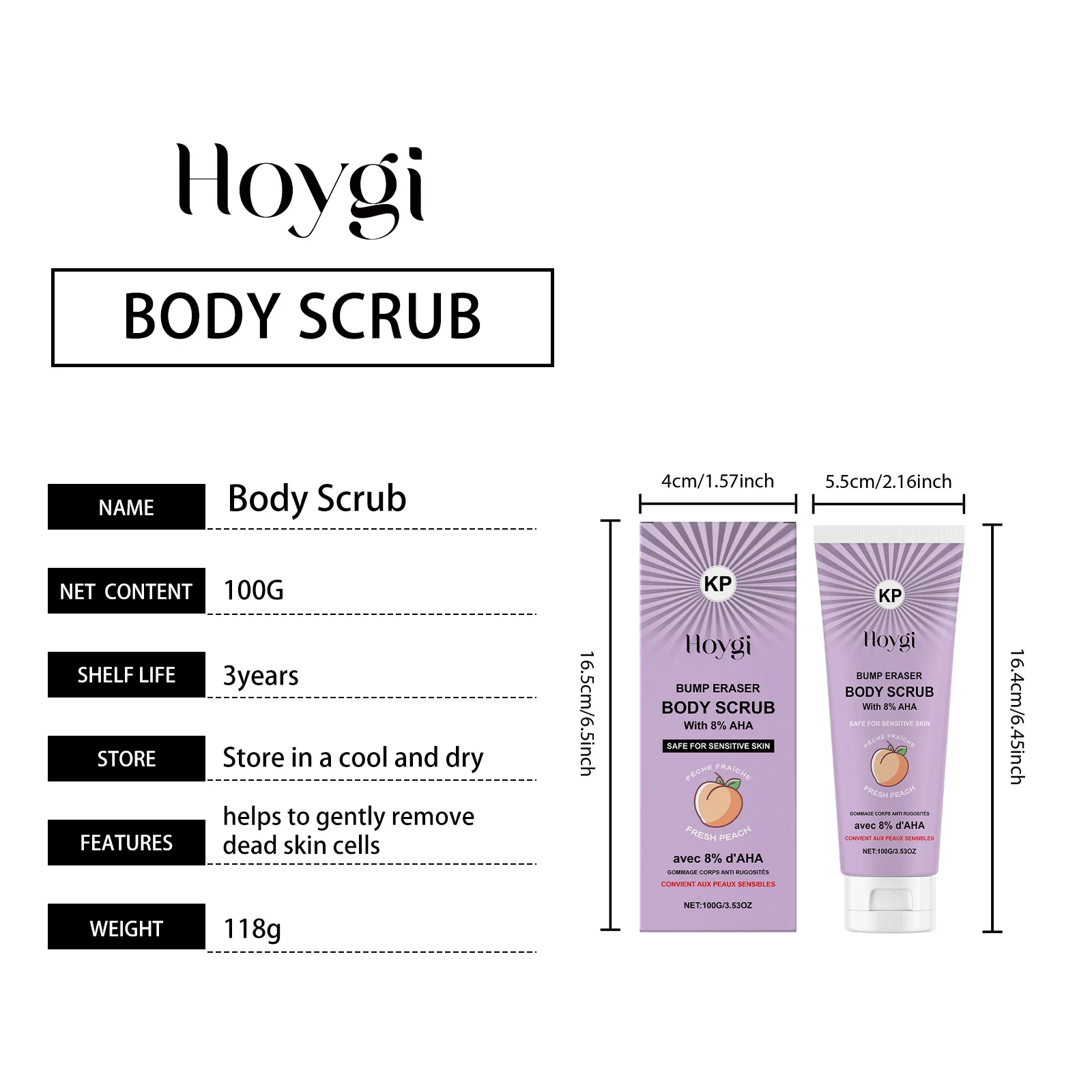 Hoygi Peach Body Scrub with 8% AHA for Exfoliation & Moisturizing, Suitable for Sensitive Skin 1 peach body scrub cih twwutb69 desc 1