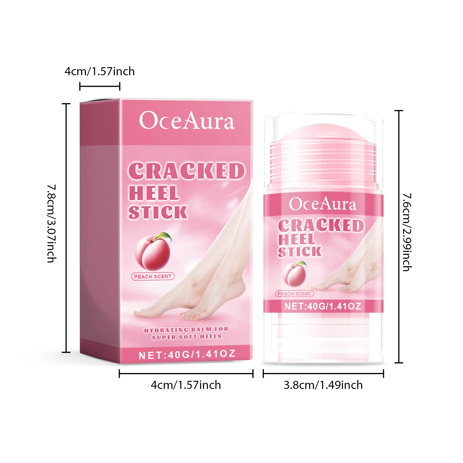 OceAura Peach Scented Hydrating Foot Balm Stick for Cracked Heels & Dry Skin 1 peach foot hydrating stick cih 4ctf73kp desc 1