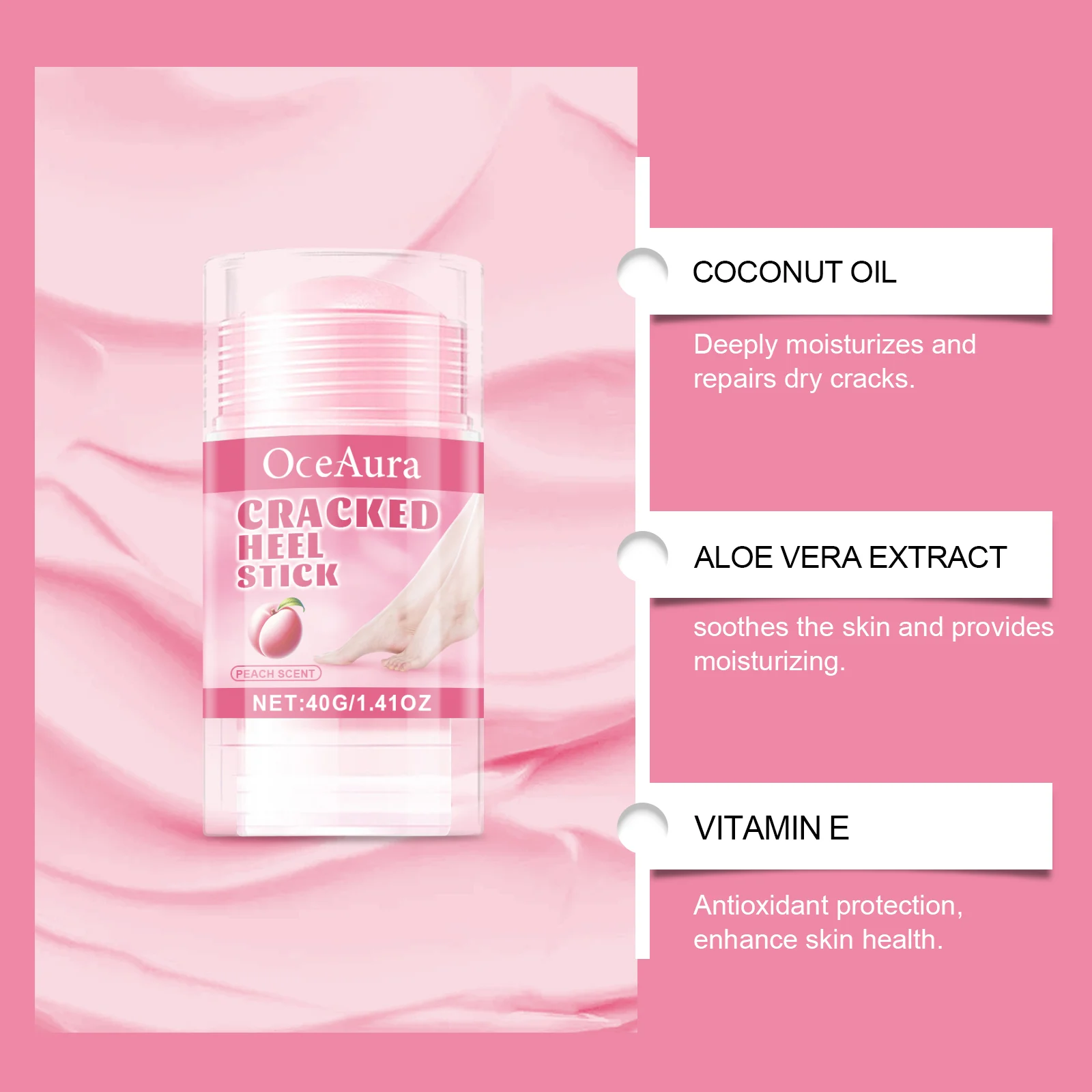 OceAura Peach Scented Hydrating Foot Balm Stick for Cracked Heels & Dry Skin 5 peach foot hydrating stick cih 4ctf73kp desc 5