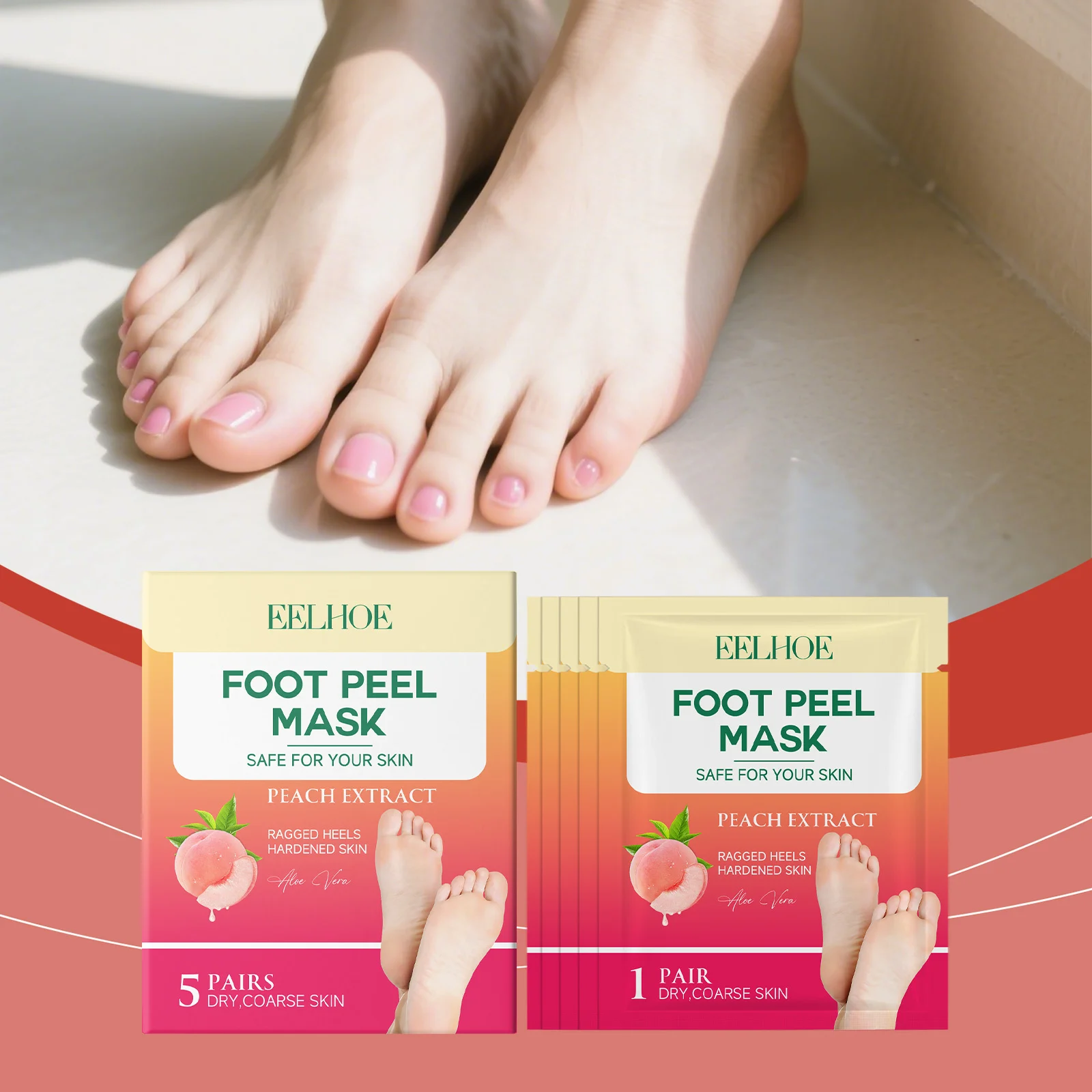 Peach Foot Peel Mask 5 Pairs for Dry Rough Heels & Hard Skin Exfoliation 2 peach foot peel mask 5 pairs der b524cz8k desc 2
