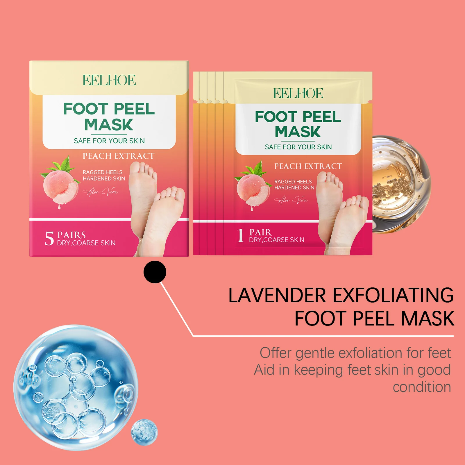 Peach Foot Peel Mask 5 Pairs for Dry Rough Heels & Hard Skin Exfoliation 6 peach foot peel mask 5 pairs der b524cz8k desc 6