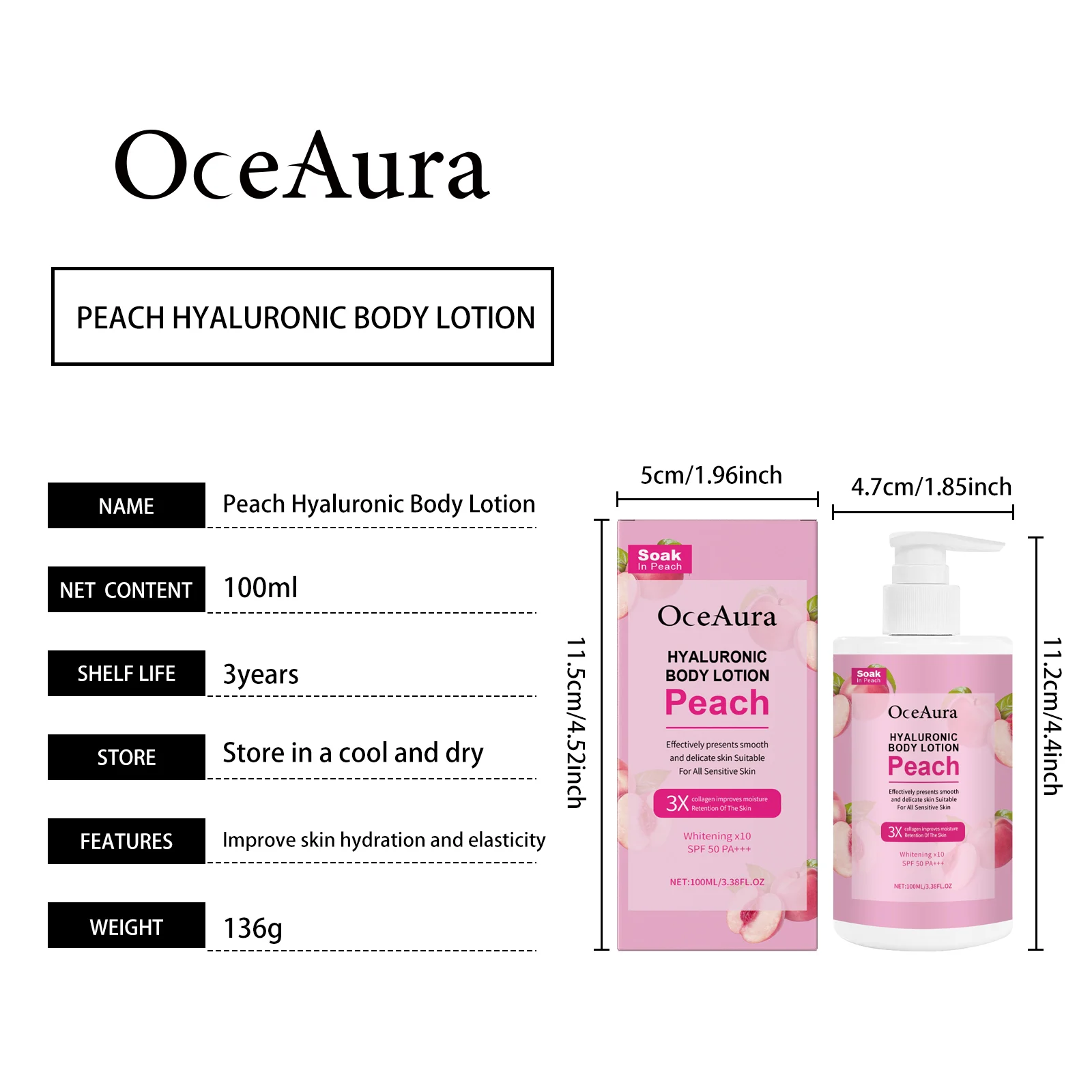 Peach Hydrating Body Lotion with Hyaluronic Acid & SPF 50 for Moisturizing, Brightening & All-Day Glow 100ml 1 peach hydrating body lotion hyaluronic acid spf 50 100ml cih k7ebqdk3 desc 1