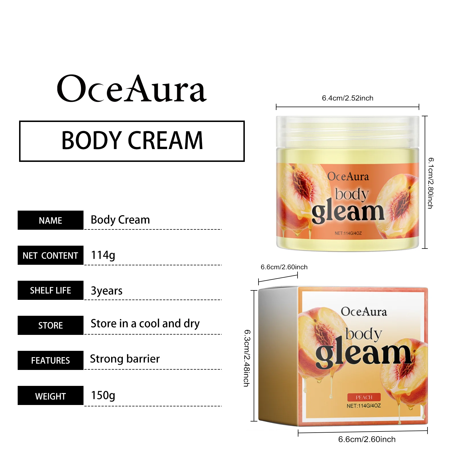 OceAura Body Butter Cream Moisturizes Hydrates Nourishes with Peach Extract Shea Butter 1 peach shea butter body cream cih fad279ww desc 1