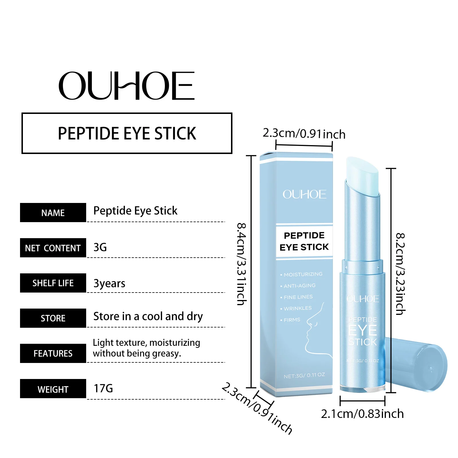 OUHOE Peptide Eye Stick Moisturizing Anti-Aging Eye Cream for Fine Lines and Wrinkles 1 peptide eye stick moisturizing cream der ekxvbf45 desc 1