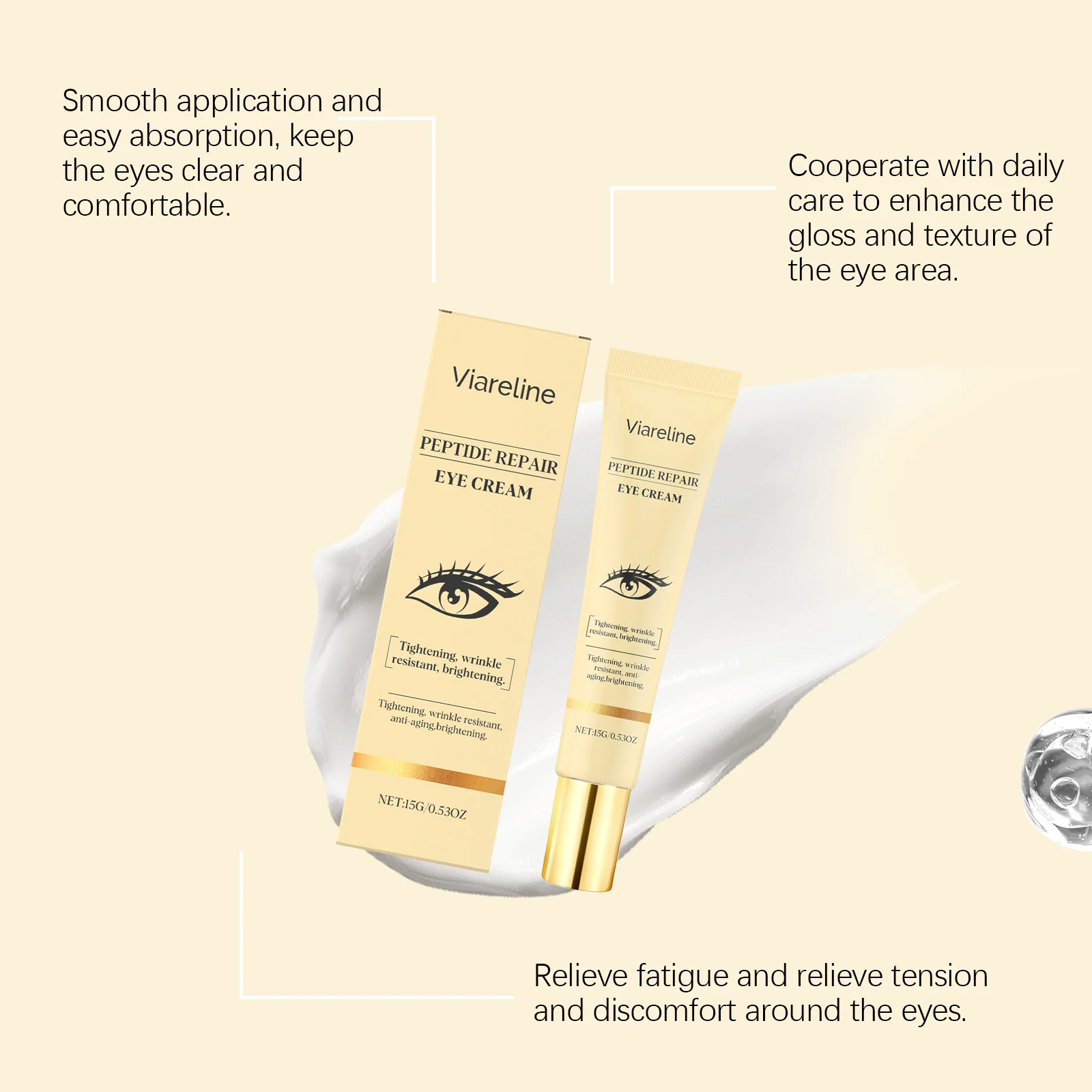 Viareline Peptide Repair Eye Cream - Tightening, Wrinkle Resistant & Brightening 5 peptide repair eye cream der p6sp6g45 desc 5