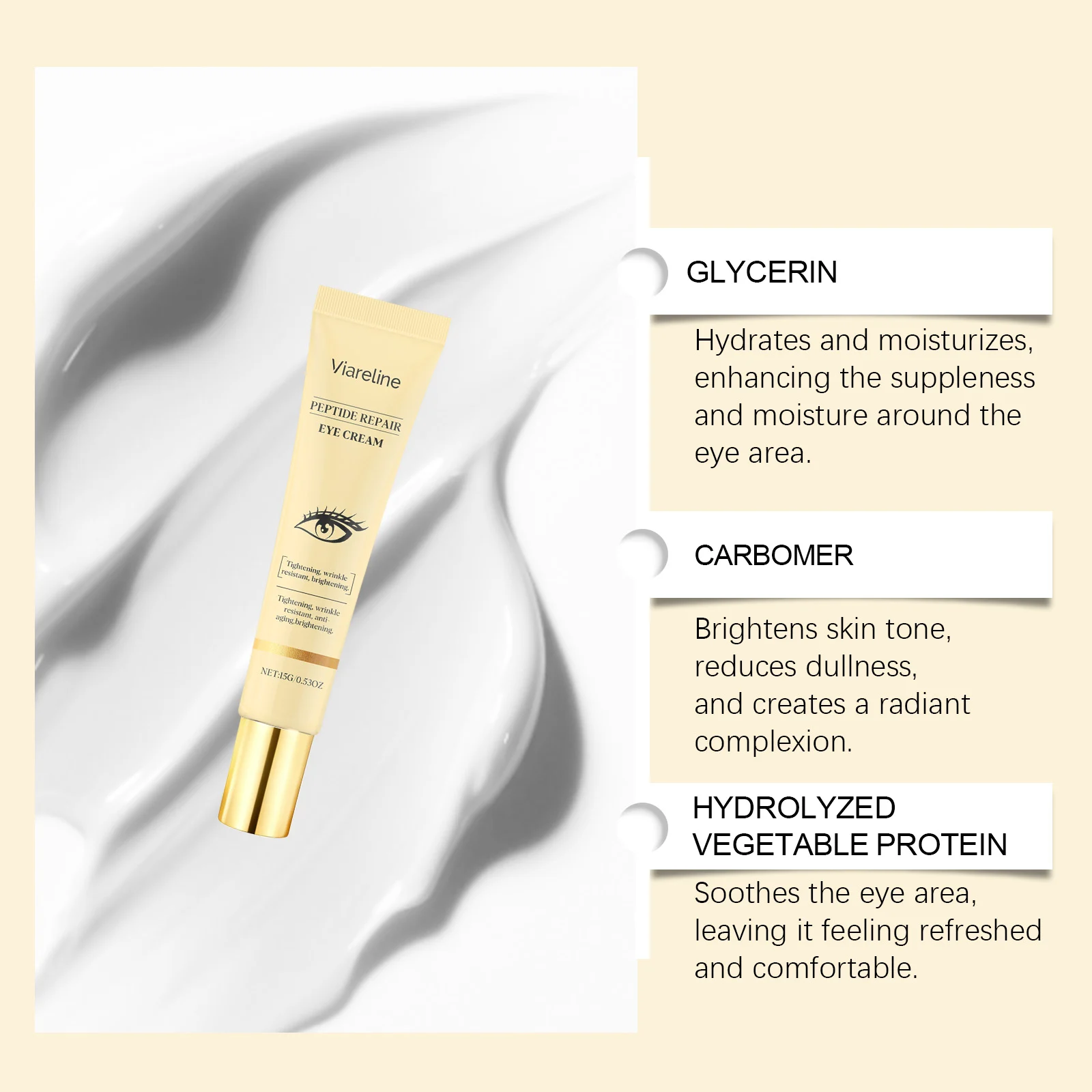 Viareline Peptide Repair Eye Cream - Tightening, Wrinkle Resistant & Brightening 7 peptide repair eye cream der p6sp6g45 desc 7