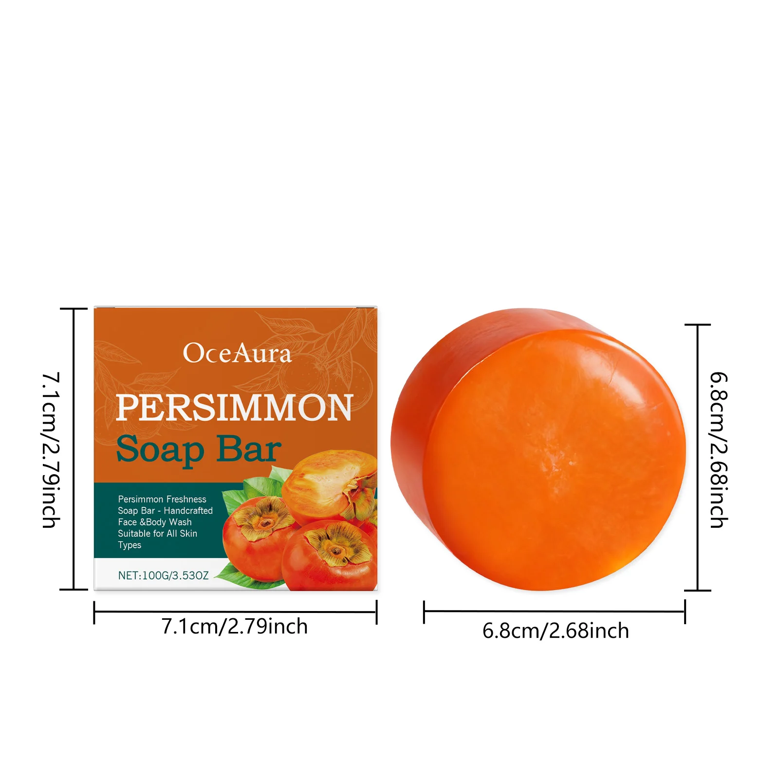 OceAura Persimmon Moisturizing Cleansing Soap Bar, Handcrafted for Face & Body, Hydrating & Gentle 1 persimmon moisturizing soap der nxbbjwpj desc 1