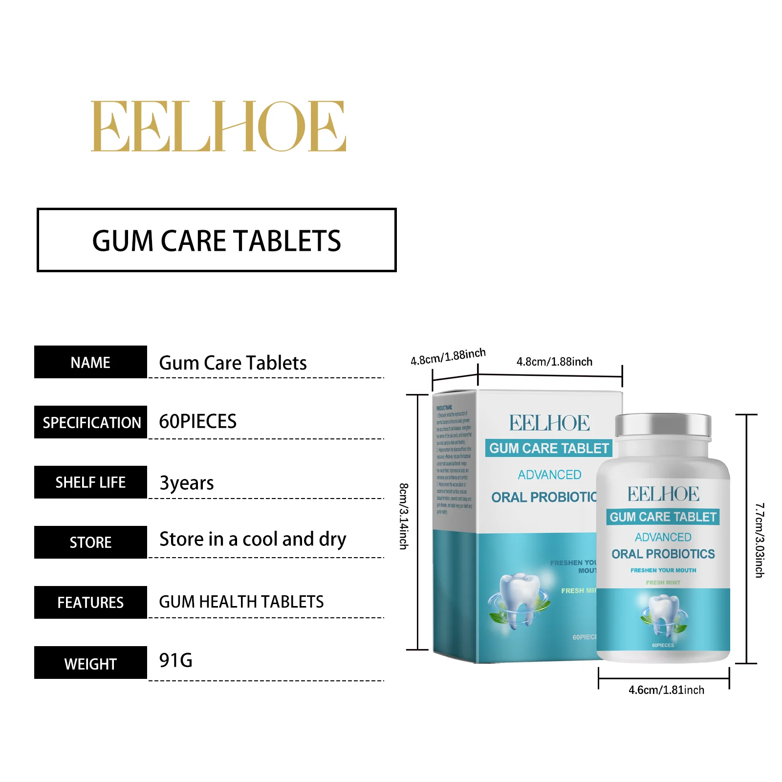 Probiotic Oral Care Tablets Portable Gum Care Freshening Tablets with Peppermint Oil & Sage Oil 60 Pieces 1 probiotic oral care tablets peppermint sage oil 60 pieces cih 56u5nvtg desc 1