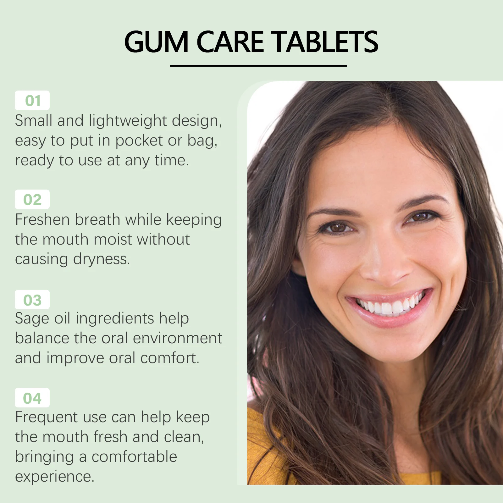 Probiotic Oral Care Tablets Portable Gum Care Freshening Tablets with Peppermint Oil & Sage Oil 60 Pieces 8 probiotic oral care tablets peppermint sage oil 60 pieces cih 56u5nvtg desc 8