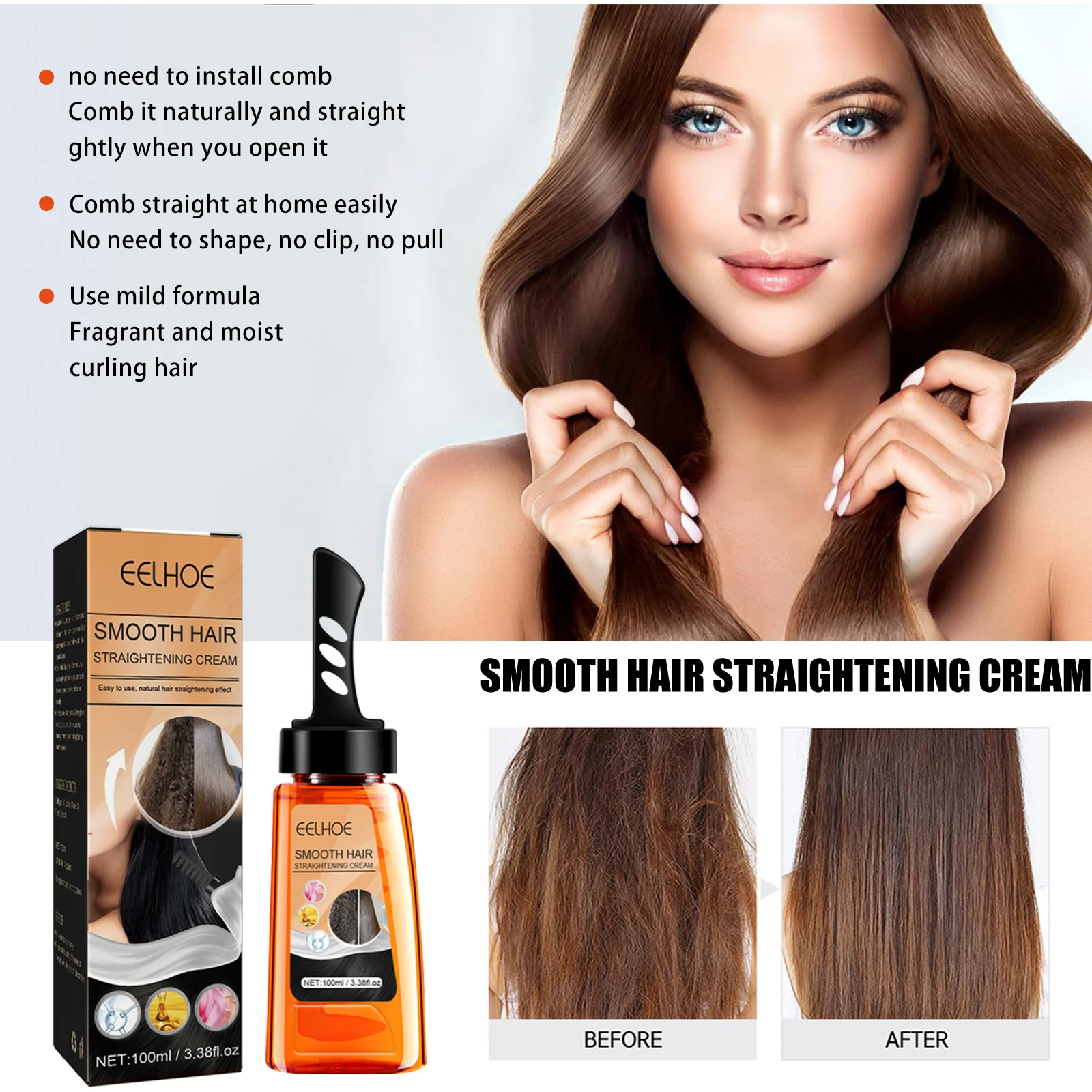 Protein Smoothing Hair Straightening Cream 100ml for Damaged Hair Repair and Frizz Control 4 protein hair straightening cream 100ml cih z249p9u9 desc 4