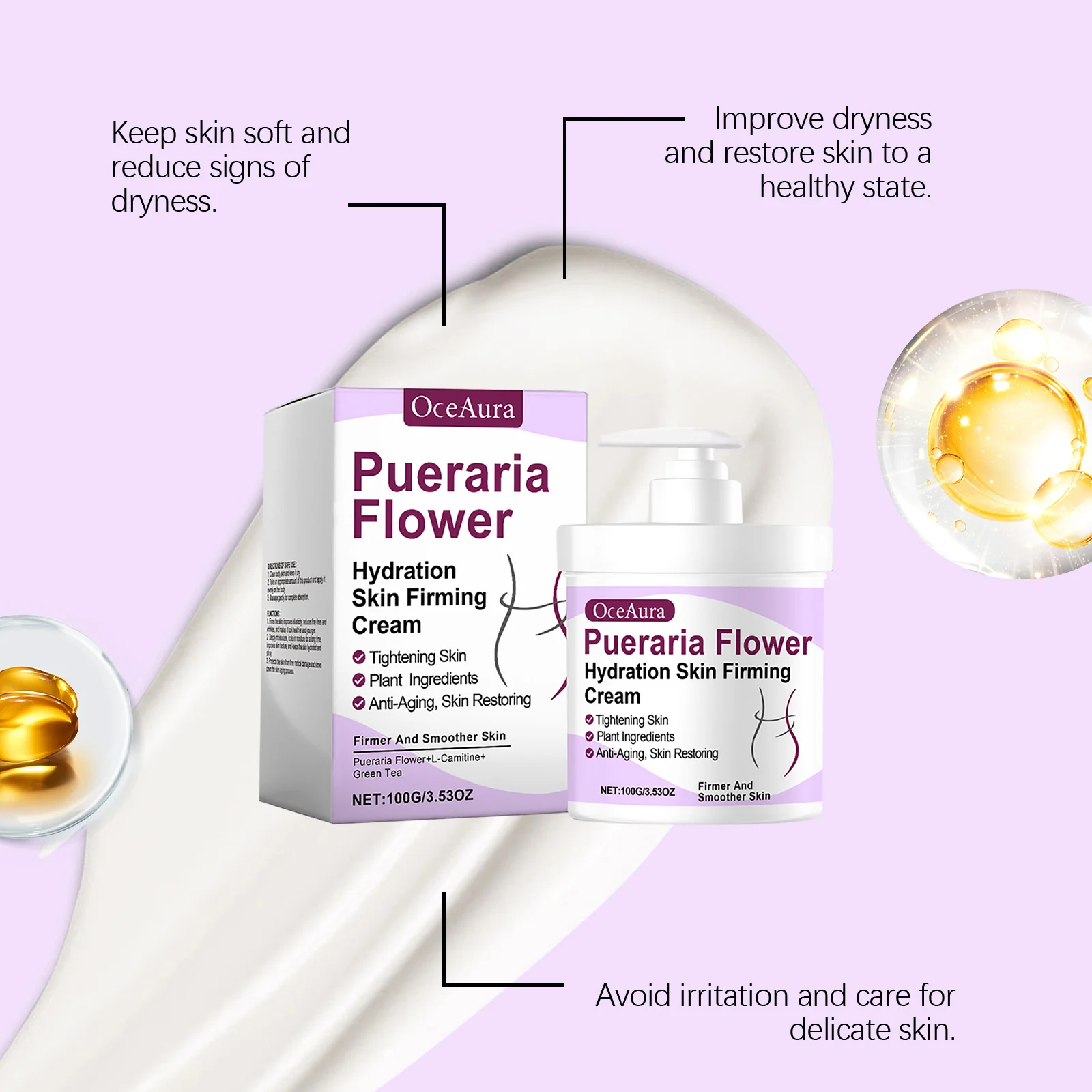 OceAura Pueraria Flower Hydration Skin Firming Cream - Moisturizing & Anti-Aging Body Cream 5 pueraria flower firming body cream cih 8e6aspfu desc 5