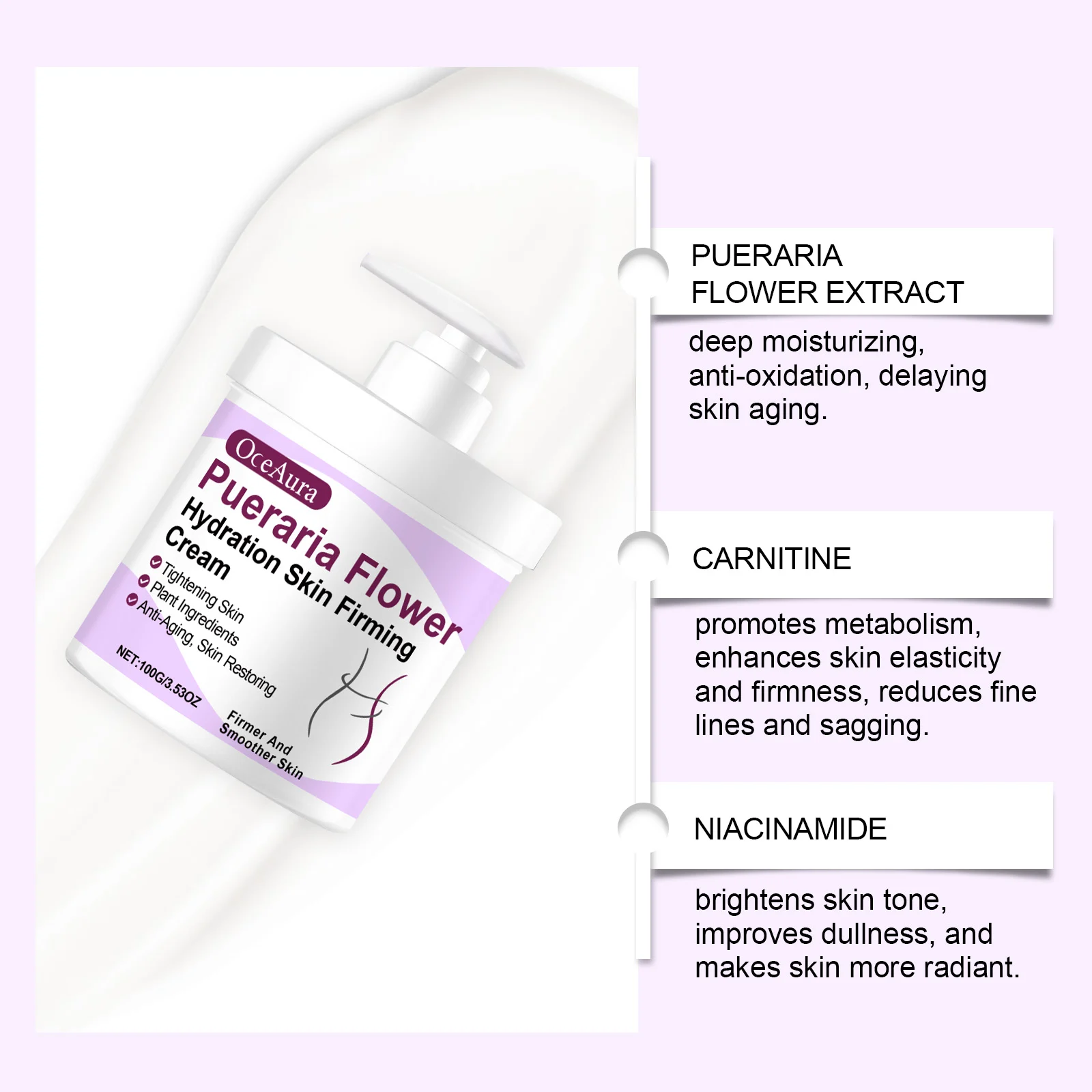 OceAura Pueraria Flower Hydration Skin Firming Cream - Moisturizing & Anti-Aging Body Cream 8 pueraria flower firming body cream cih 8e6aspfu desc 8