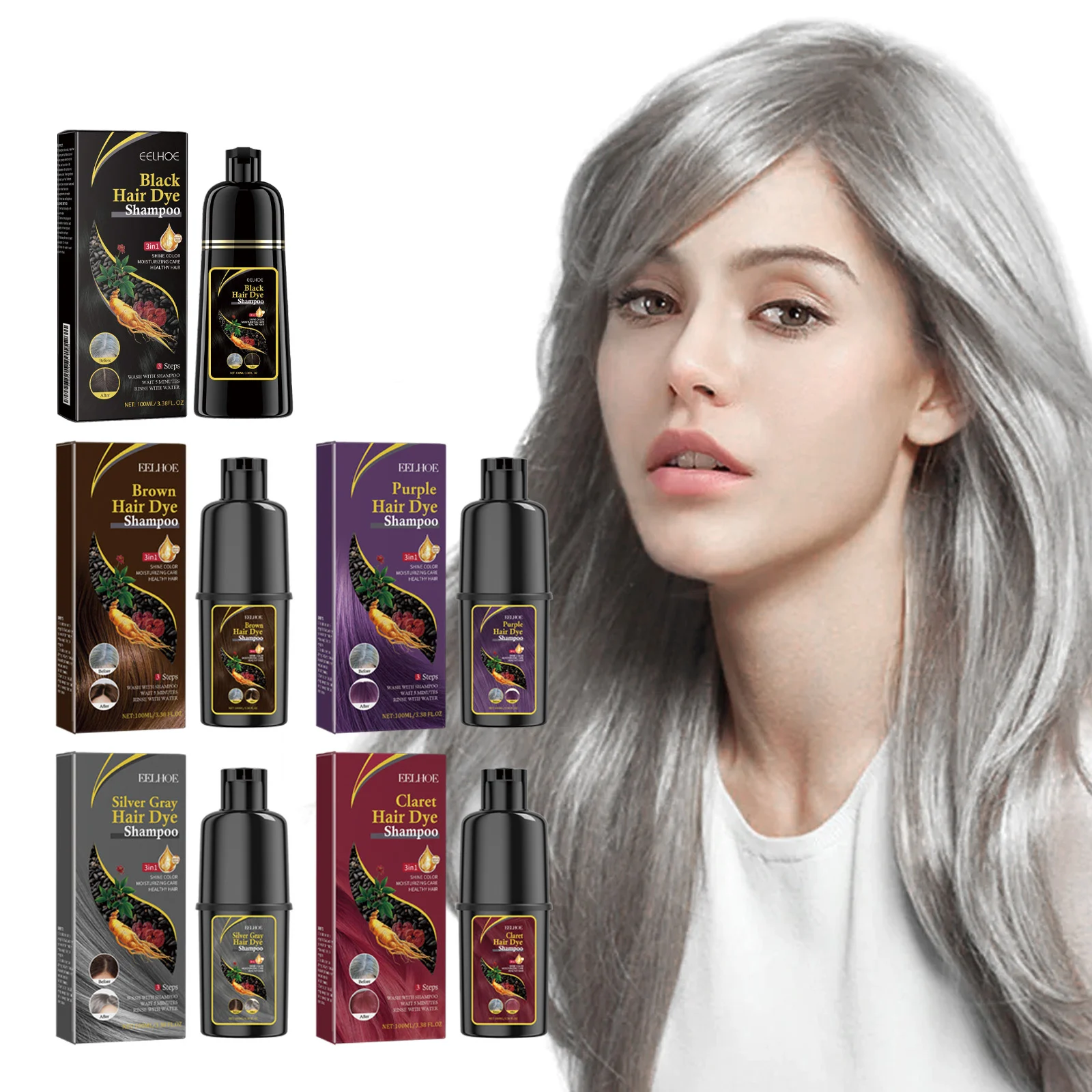 Silver Gray Hair Dye Shampoo 3-in-1 Color Care Nourishing Treatment 100ml 2 purple hair dye shampoo nourishing color coverage 100ml cih 8a3rrxf9 desc 2