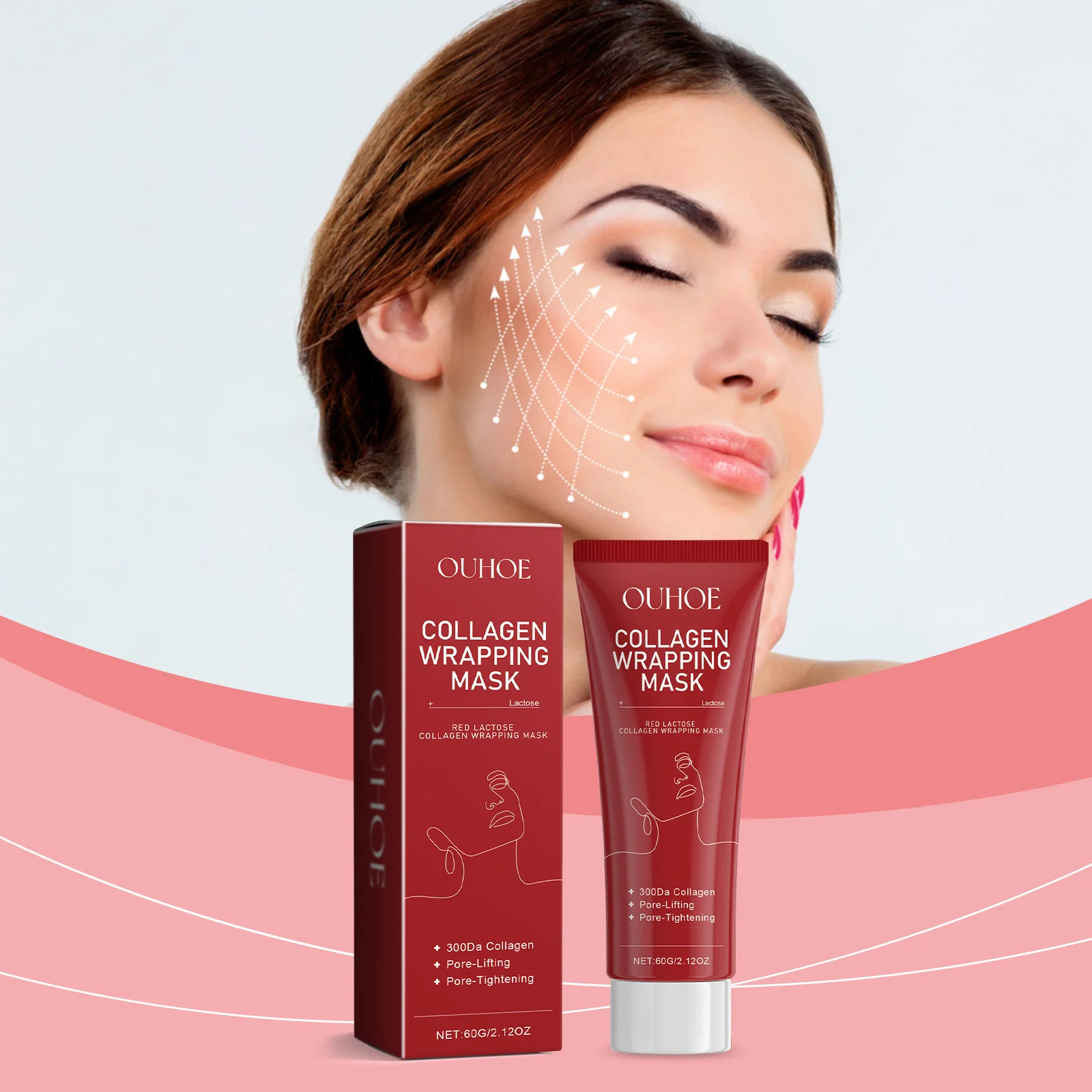 OUHOE Red Lactose Collagen Peel Off Mask Hydrating Firming Anti-Wrinkle 2 red lactose collagen peel off mask cih zkbjsh5t desc 2