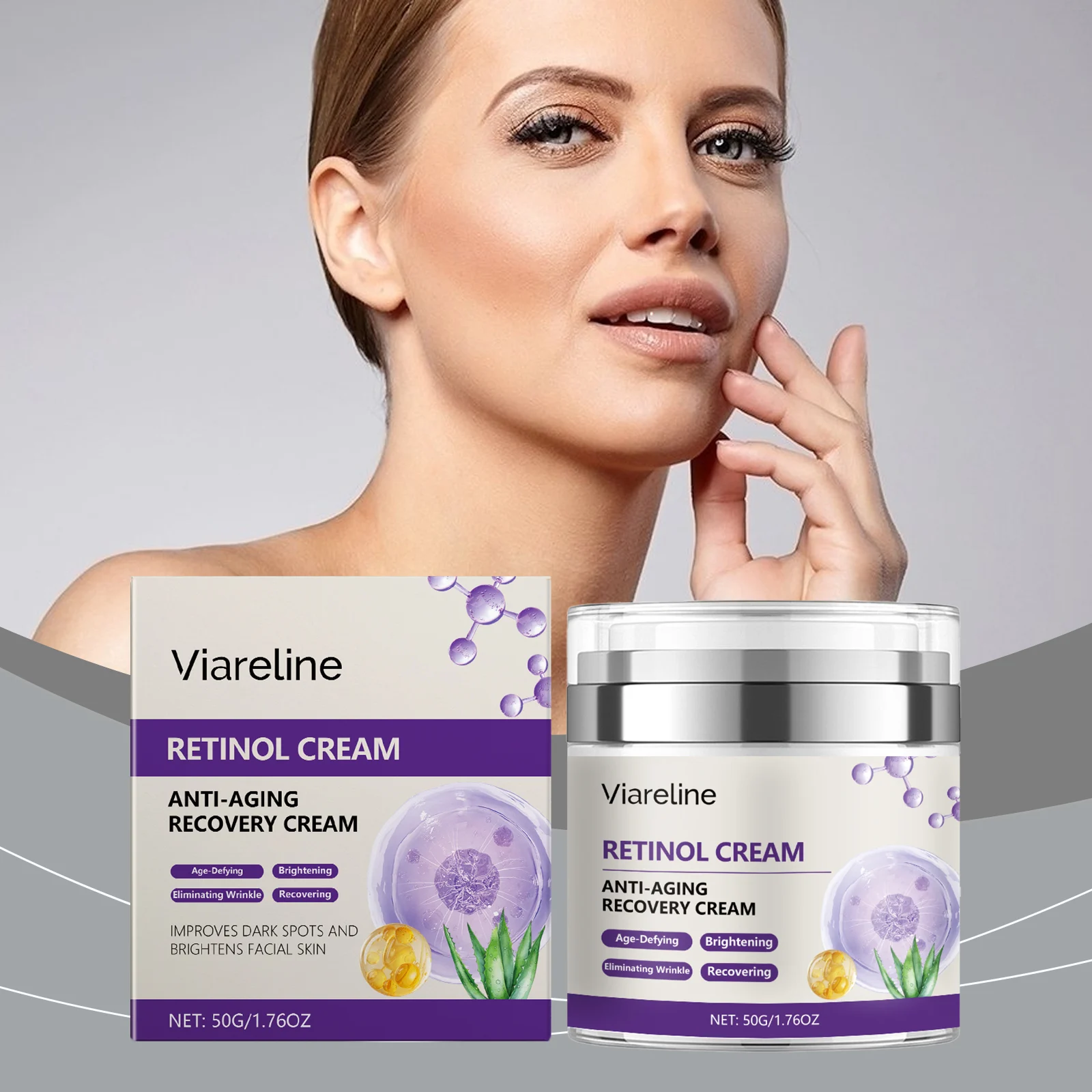Viareline Retinol Anti-Aging Recovery Cream - Moisturizing, Brightening & Wrinkle Reducing 2 retinol anti aging moisturizer cream cih u547de8j desc 2