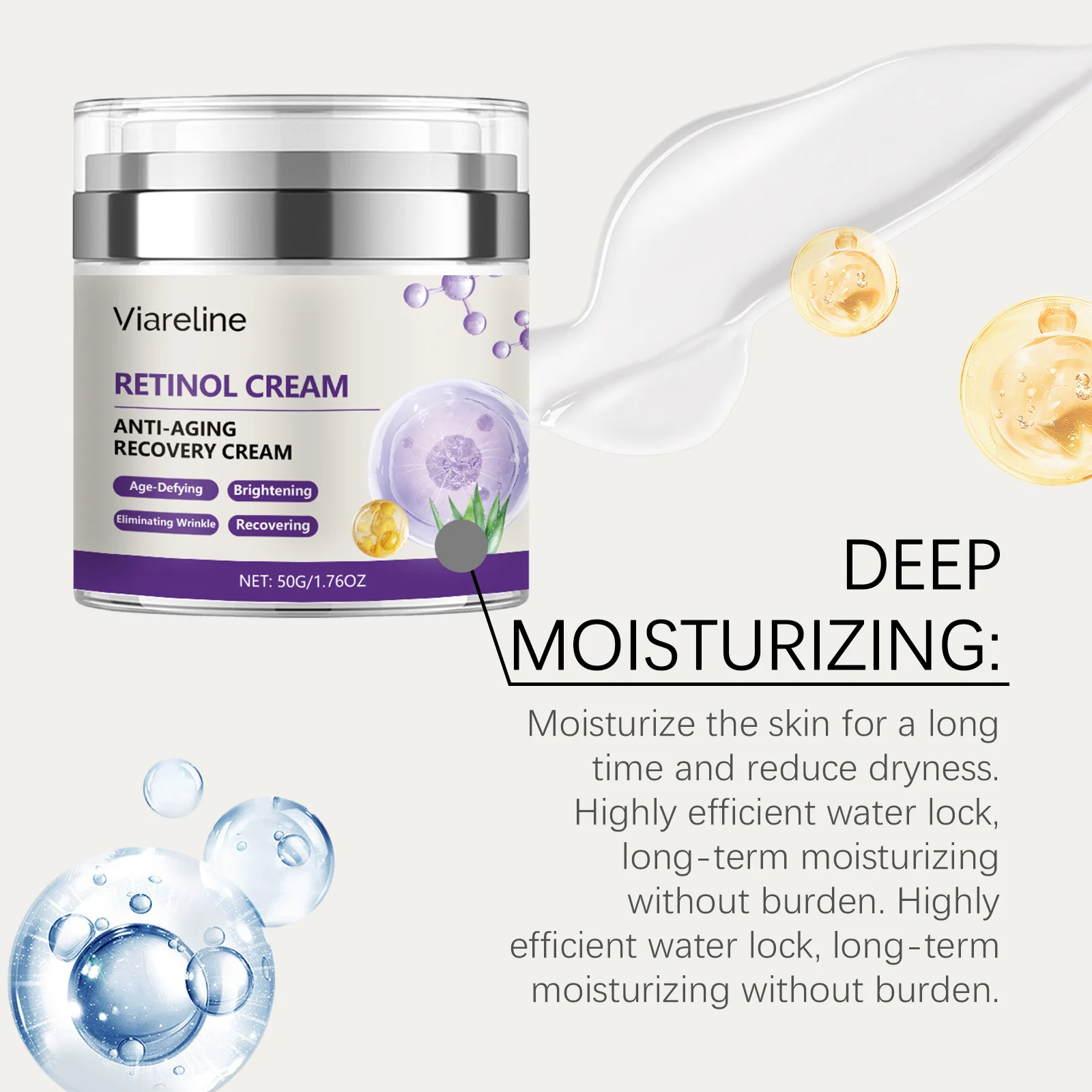 Viareline Retinol Anti-Aging Recovery Cream - Moisturizing, Brightening & Wrinkle Reducing 7 retinol anti aging moisturizer cream cih u547de8j desc 7