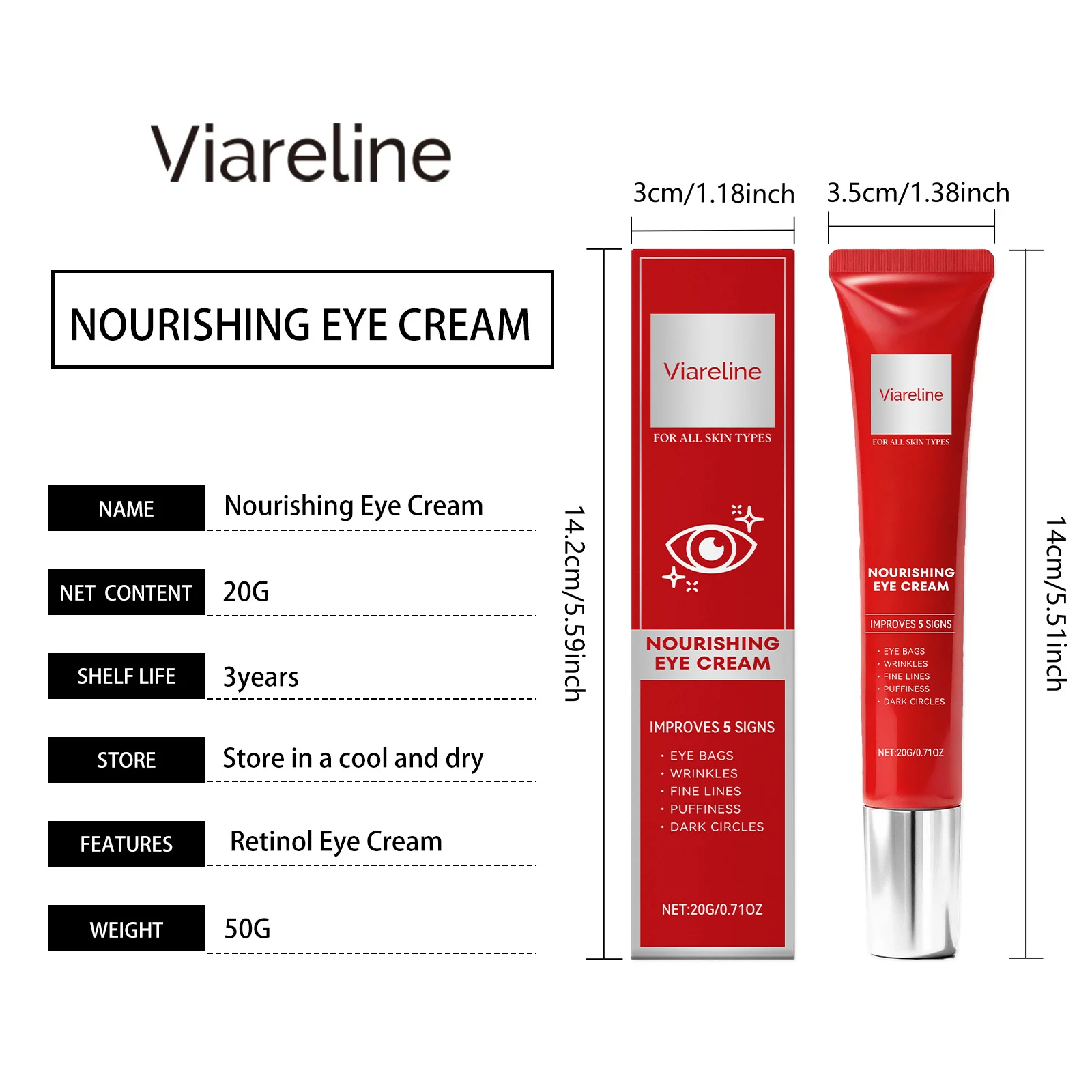 Viareline Retinol Eye Cream for Fine Lines, Wrinkles, Dark Circles & Puffiness 1 retinol eye cream der 9qdrza9s desc 1