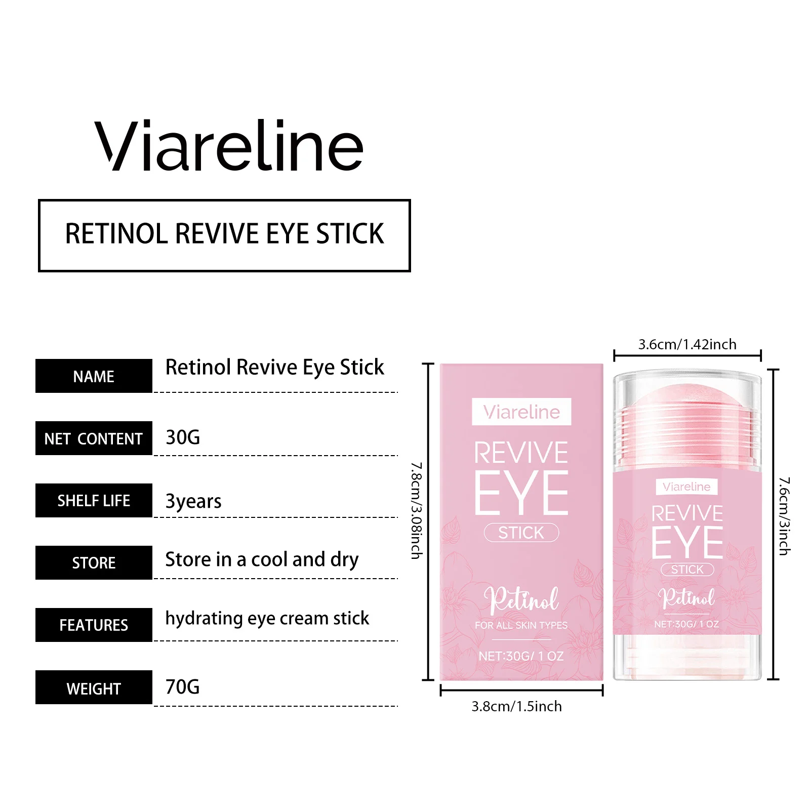 Viareline Retinol Revive Eye Stick - Hydrating Anti-Aging Eye Cream for All Skin Types 1 retinol eye stick der ruj7836e desc 1