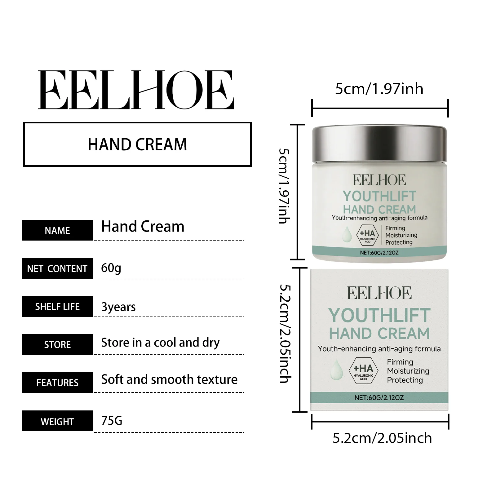 Retinol Hand Cream with Hyaluronic Acid for Anti-Aging, Moisturizing & Firming, 60g 1 retinol hand cream with hyaluronic acid 60g der 59ujhd7q desc 1