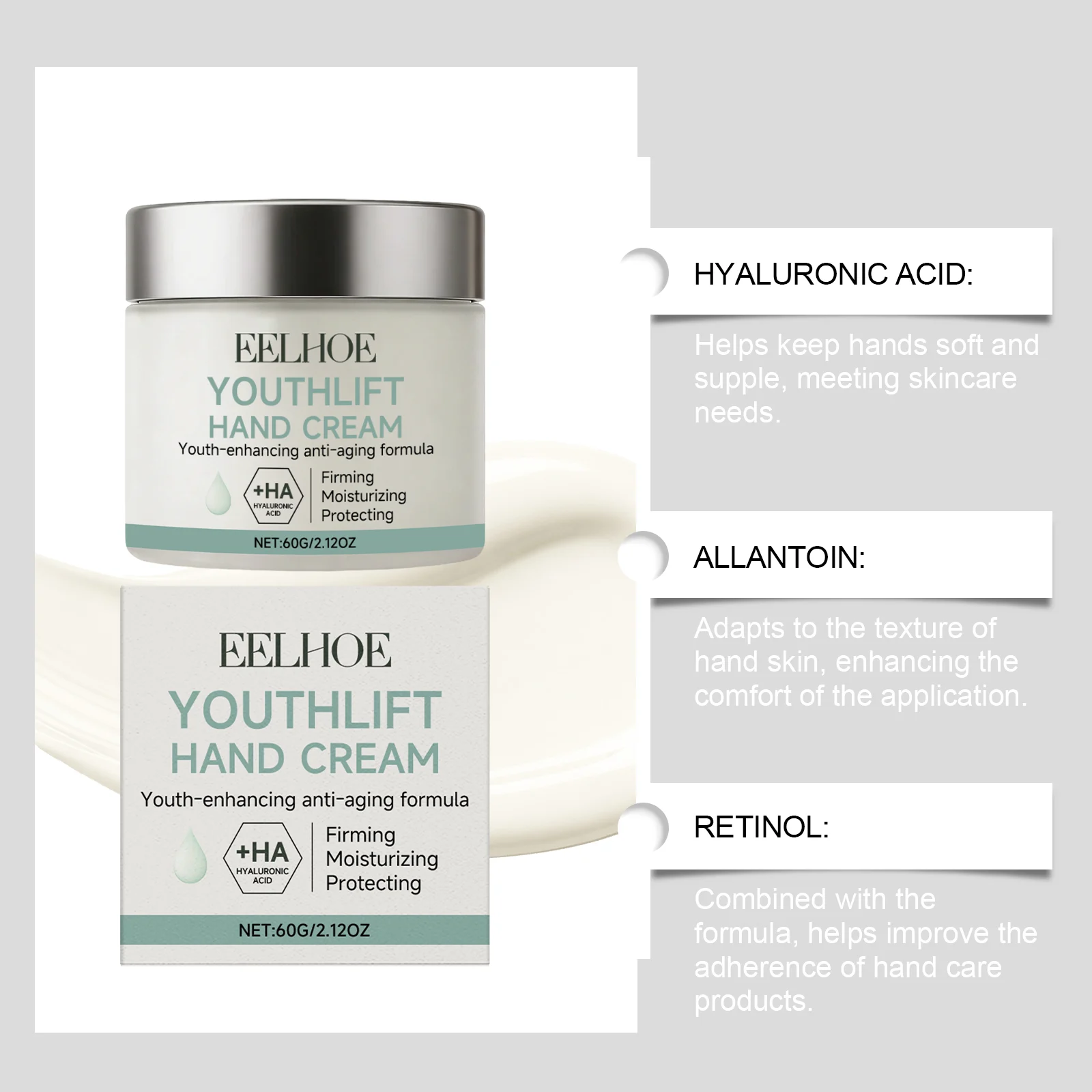Retinol Hand Cream with Hyaluronic Acid for Anti-Aging, Moisturizing & Firming, 60g 9 retinol hand cream with hyaluronic acid 60g der 59ujhd7q desc 9