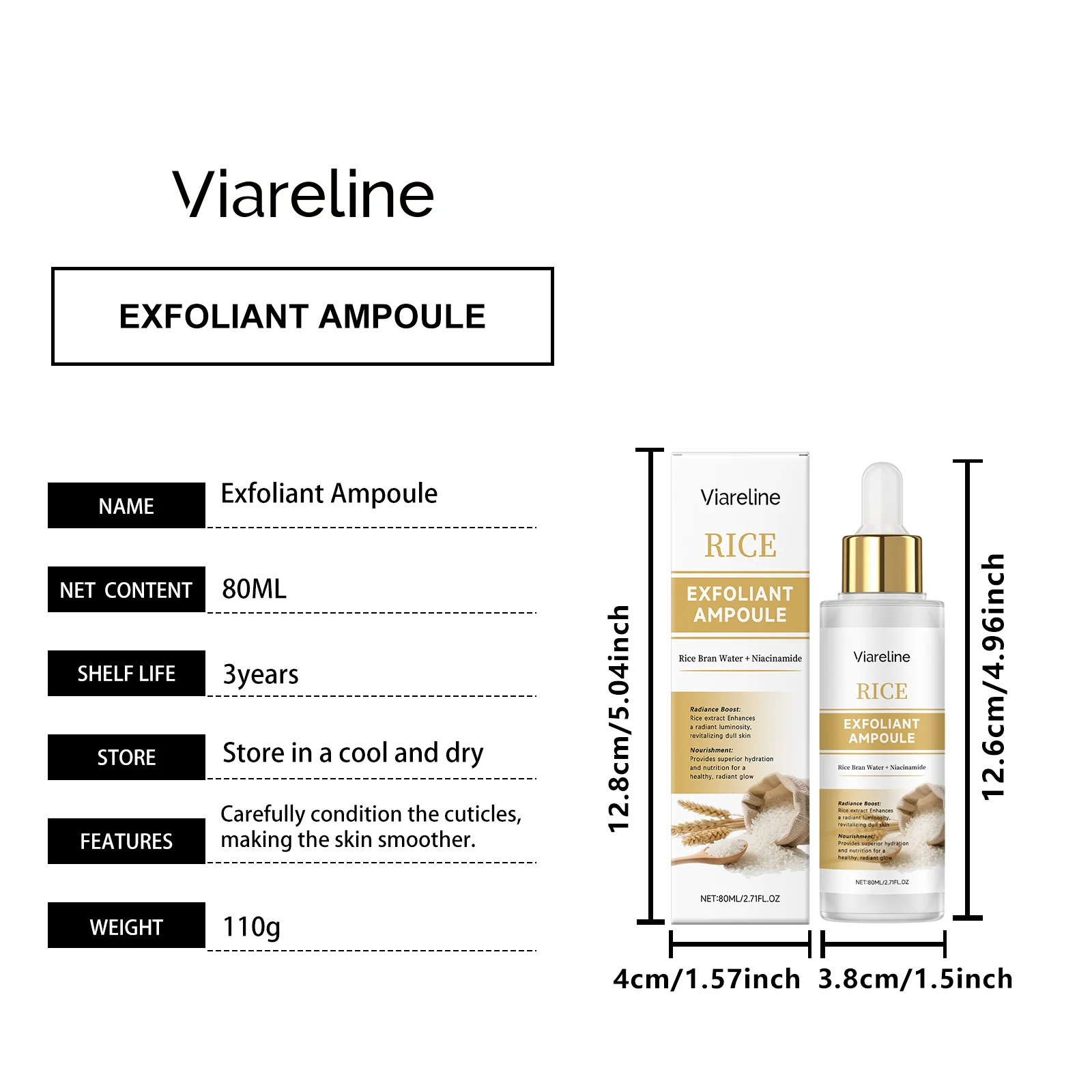 Rice Exfoliating Ampoule 80ml for Facial Cleansing, Nourishing, Moisturizing & Brightening 1 rice exfoliating ampoule 80ml der z7hnc6cz desc 1