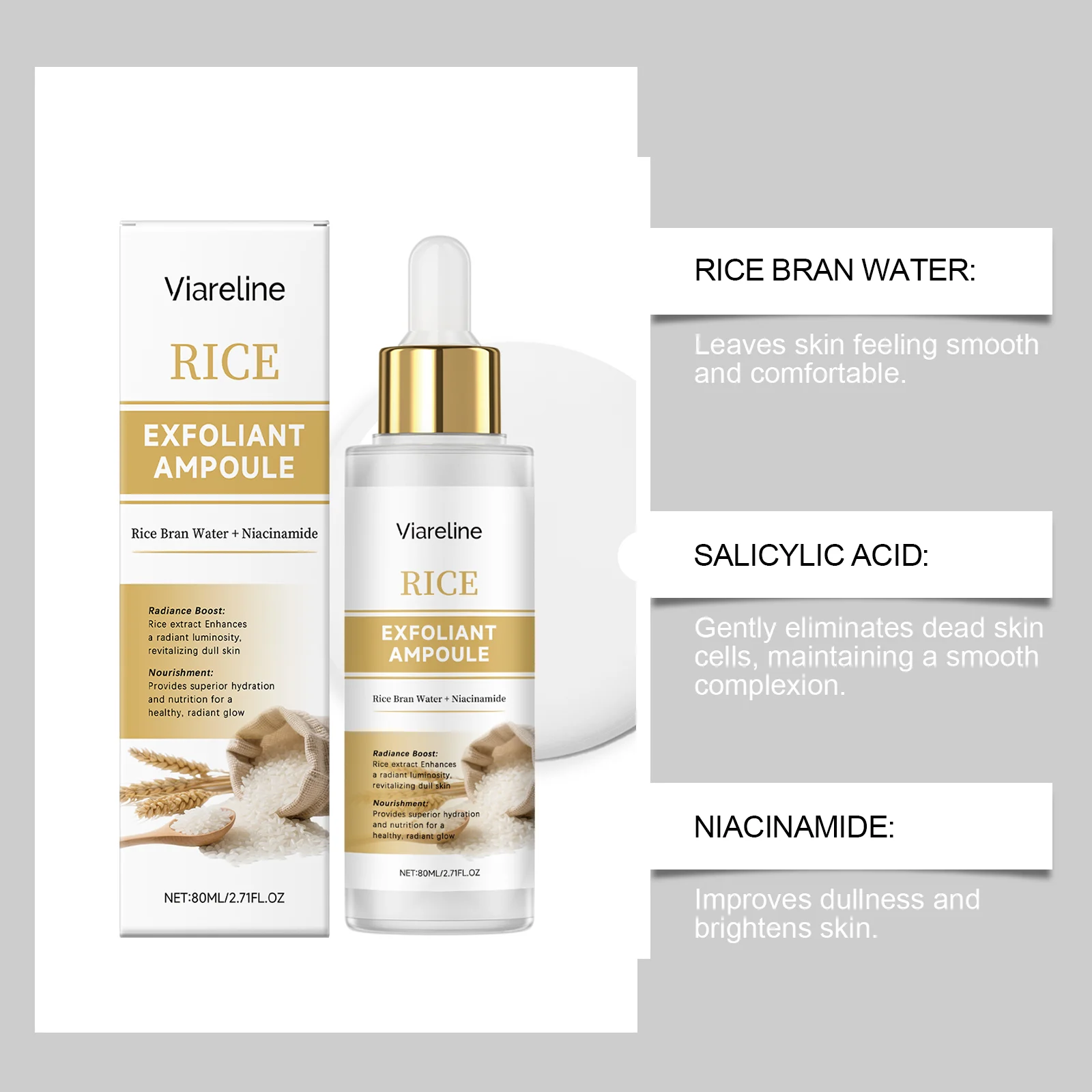 Rice Exfoliating Ampoule 80ml for Facial Cleansing, Nourishing, Moisturizing & Brightening 5 rice exfoliating ampoule 80ml der z7hnc6cz desc 5