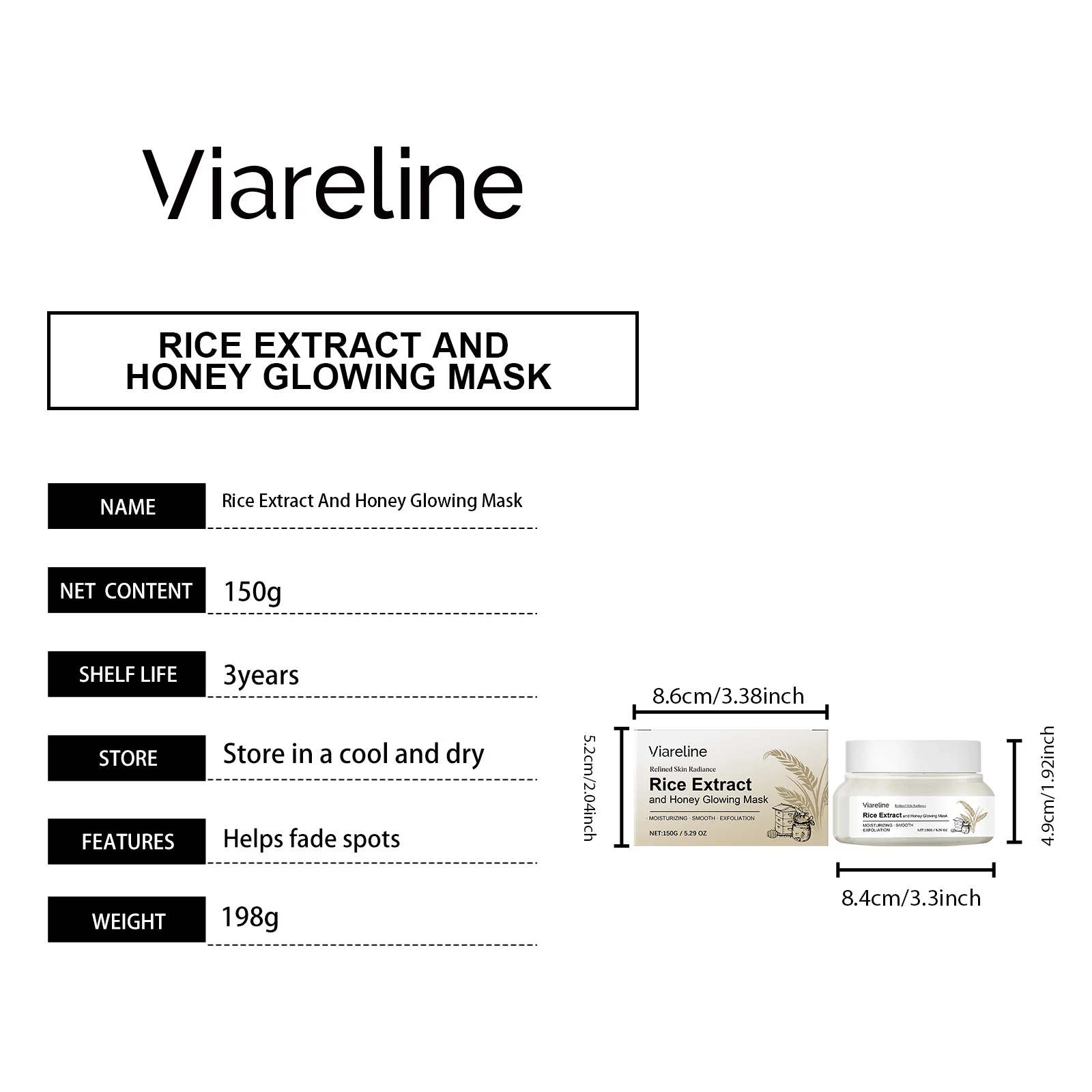 Viareline Rice Extract and Honey Glowing Mask for Brightening & Hydrating Skin 1 rice honey glowing mask der 3sshp5ae desc 1