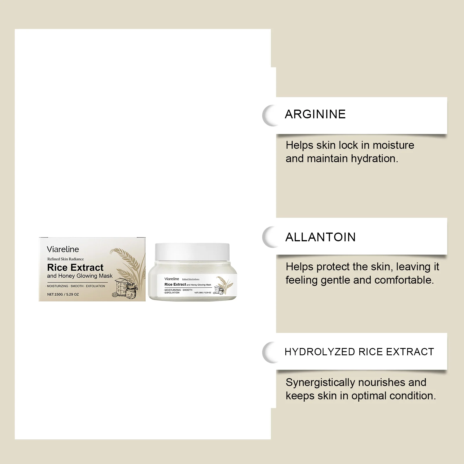 Viareline Rice Extract and Honey Glowing Mask for Brightening & Hydrating Skin 6 rice honey glowing mask der 3sshp5ae desc 6
