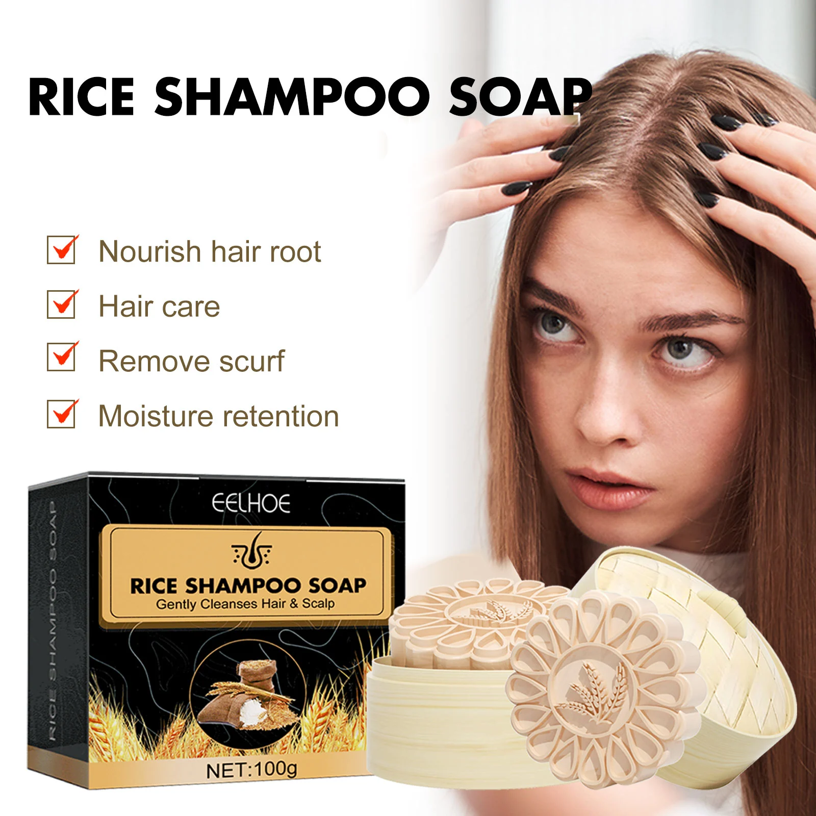 Rice Shampoo Bar 100g for Hair Loss Prevention, Nourishing Scalp & Strengthening Hair 1 rice shampoo bar hair loss prevention 100g cih qswy64cy desc 1