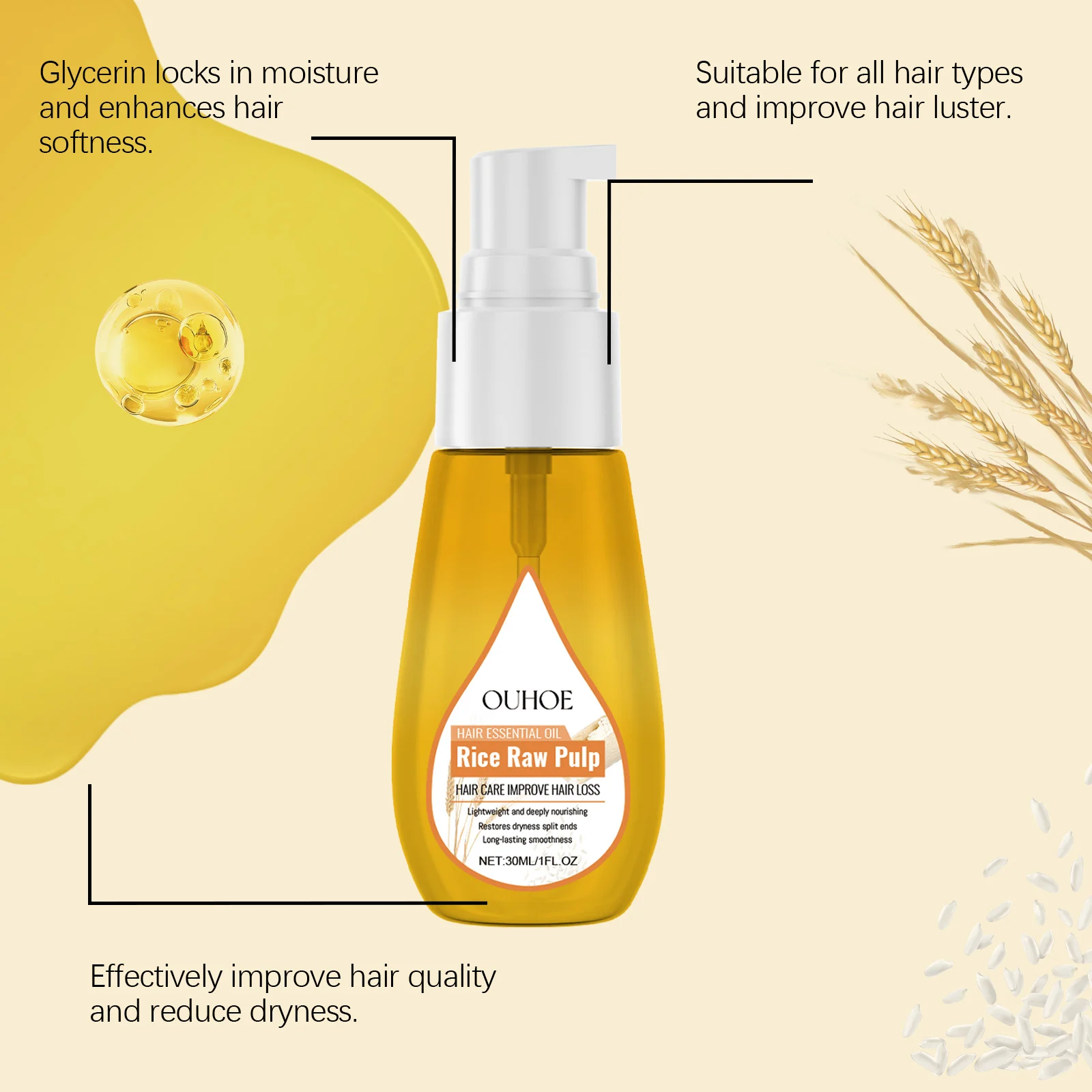 Rice Water Hair Oil 30ml for Split Ends Repair, Frizz Control, and Shine Enhancement 6 rice water hair oil 30ml cih mxcg3k9p desc 6