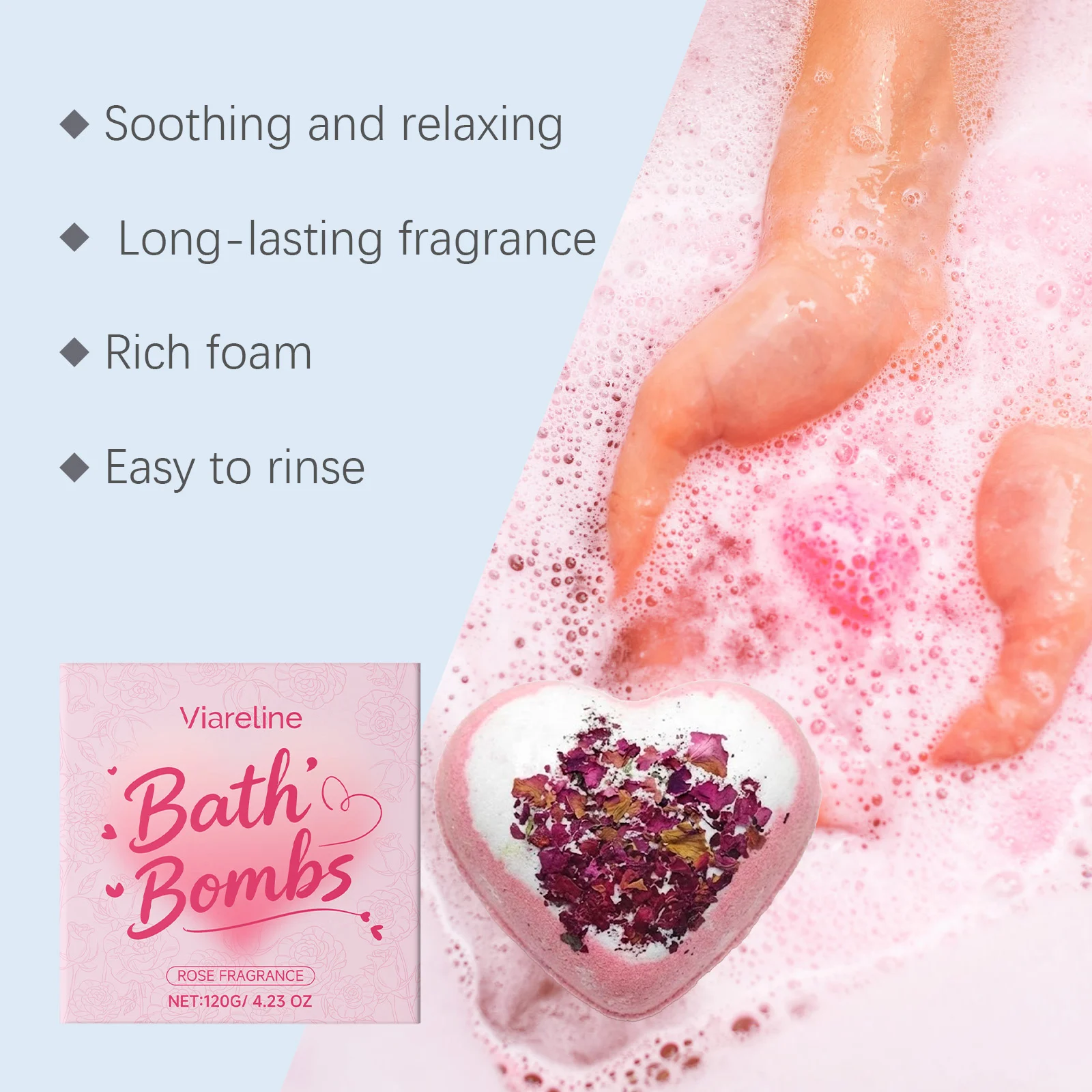 Rose Heart Bath Bombs 120g with Plant Extract for Pore Cleansing and Hydration 6 rose heart bath bombs 120g plant extract cleansing hydration der 9psu8wtw desc 6
