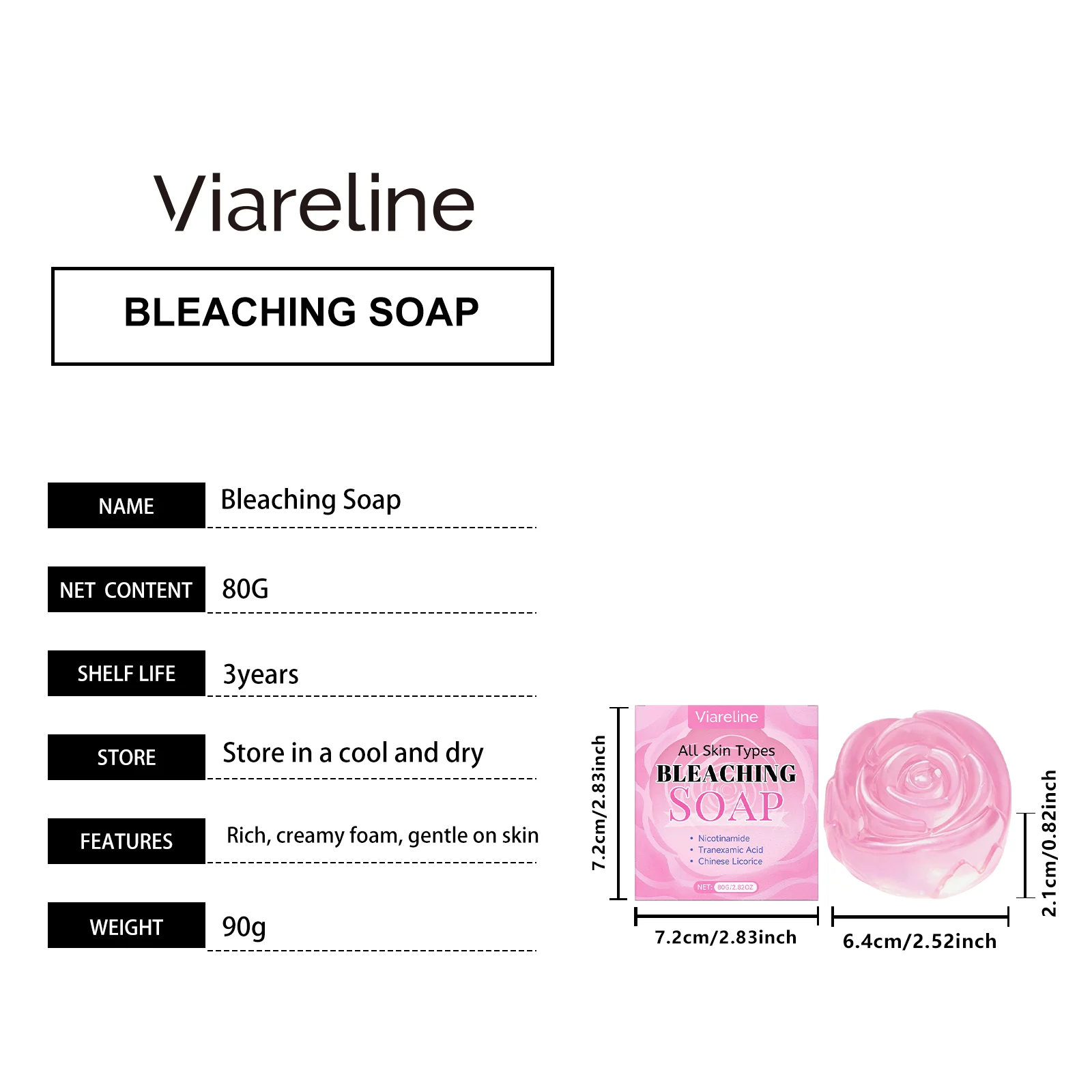 Viareline Rose Oil Cleansing Soap 80g for All Skin Types, Gentle Bleaching & Moisturizing 1 rose oil bleaching soap der 8s8g8zp3 desc 1