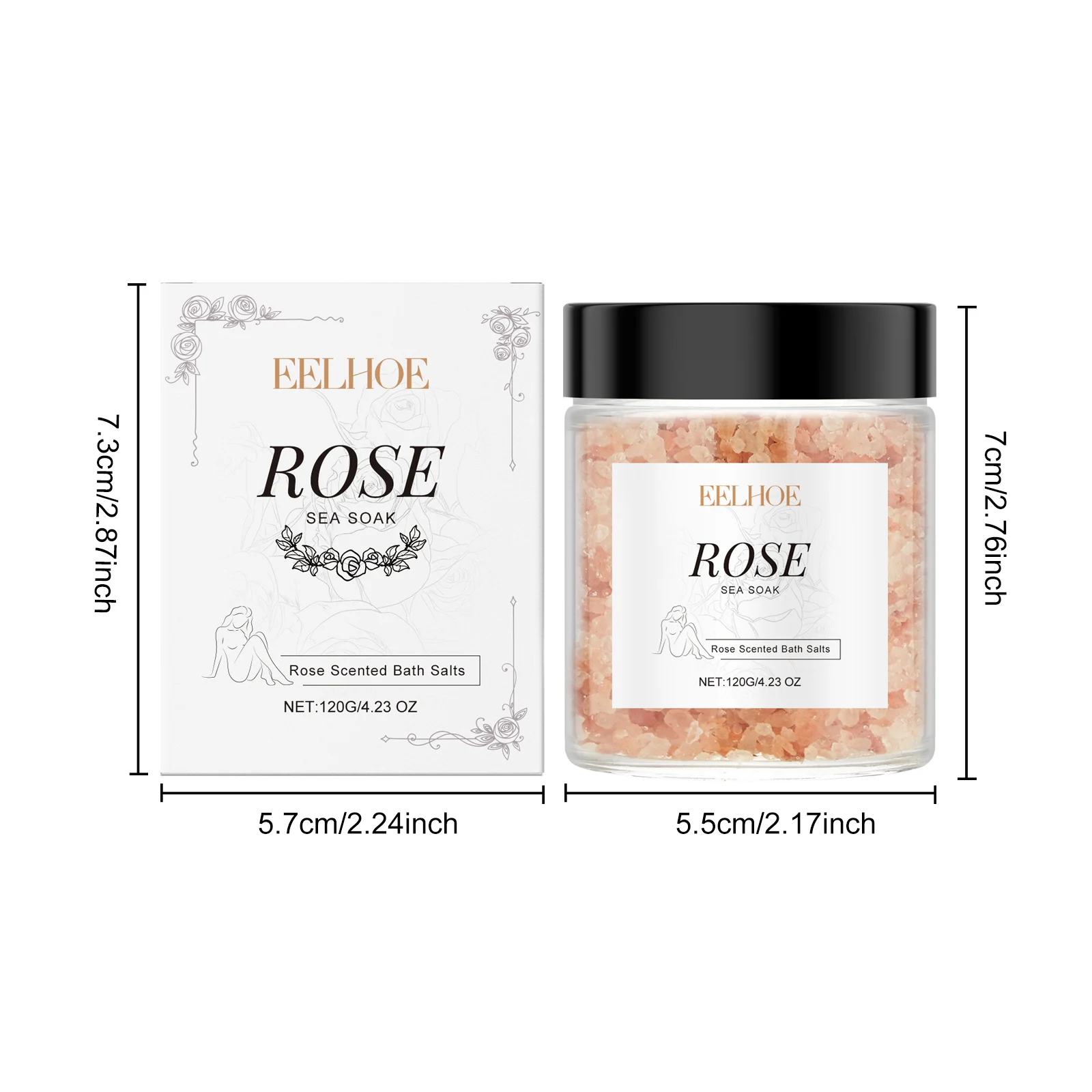 Rose Bath Salts for Skin Moisturizing and Exfoliation with Aloe and Vitamin E 120g 1 rose scented bath salts 120g cih dp5vamsy desc 1