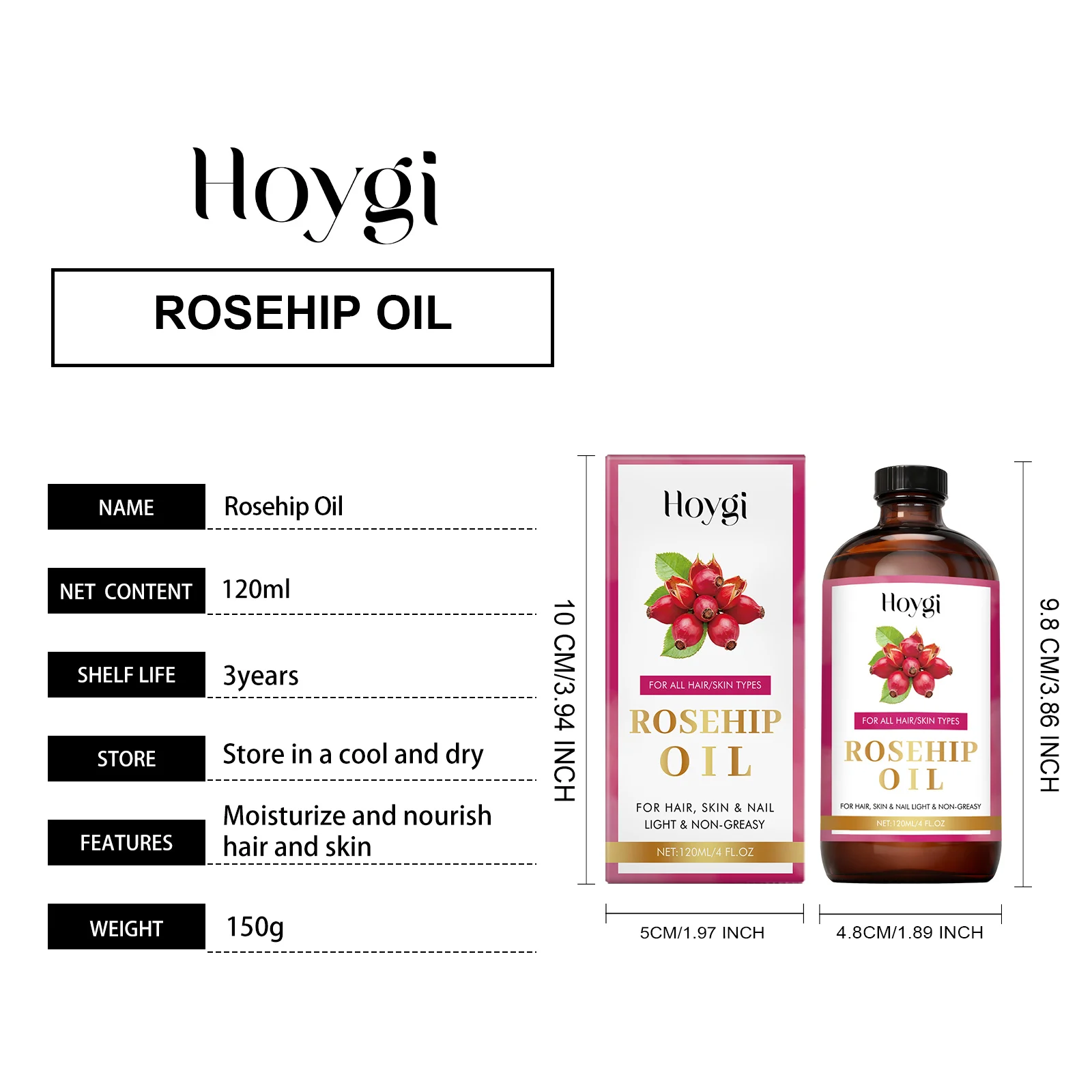 Hoygi Rosehip Seed Oil Lightweight Body Care for Hair Skin & Nails 1 rosehip seed body oil der 68hetaaj desc 1